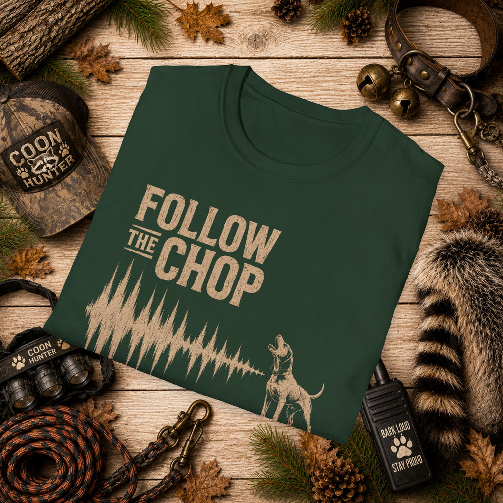 Follow The Chop Coon Hunting T-Shirt | Houndsman Dog Waveform Graphic Tee | Wild Wonderful Wear