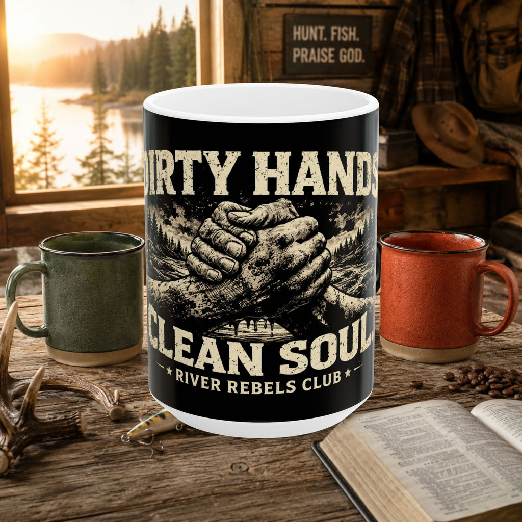 Dirty Hands Clean Soul Ceramic Mug | Rustic Fishing & Outdoor Coffee Cup