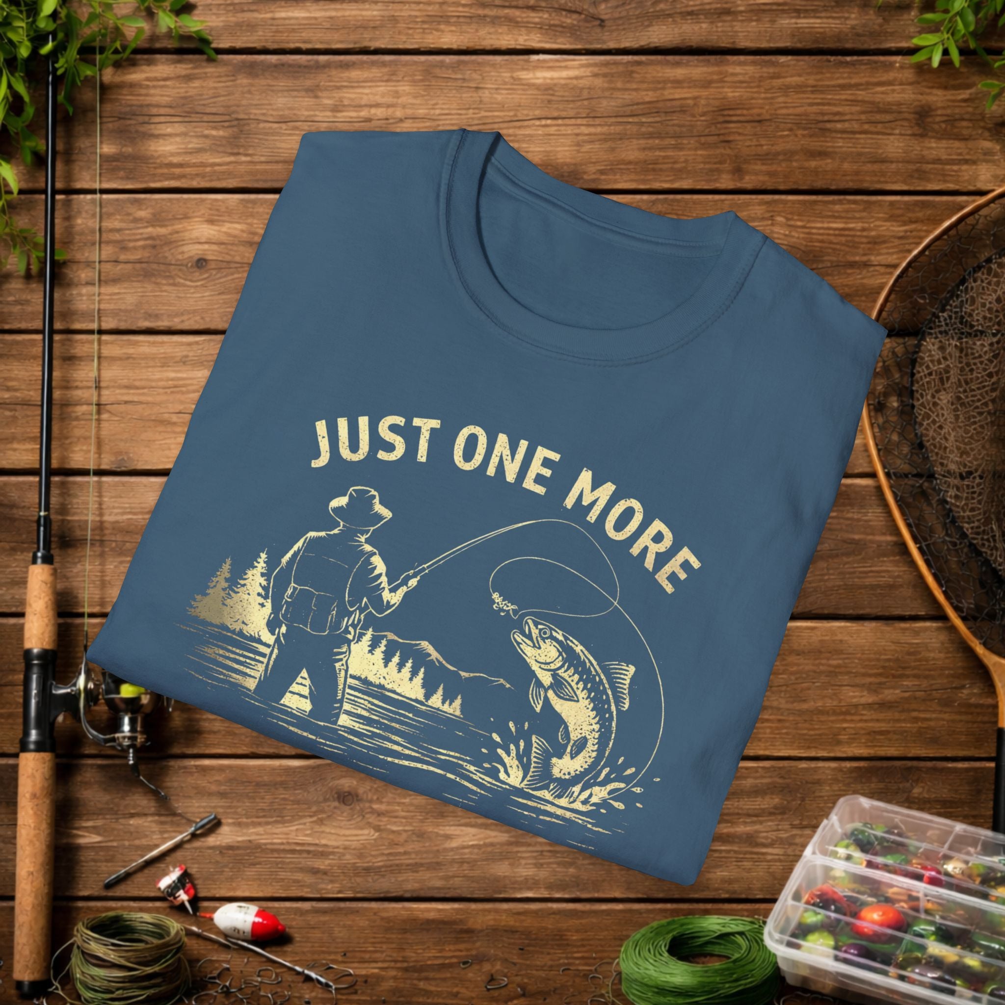 Fishing T-Shirt — "Just One More Cast" Vintage Angler Tee