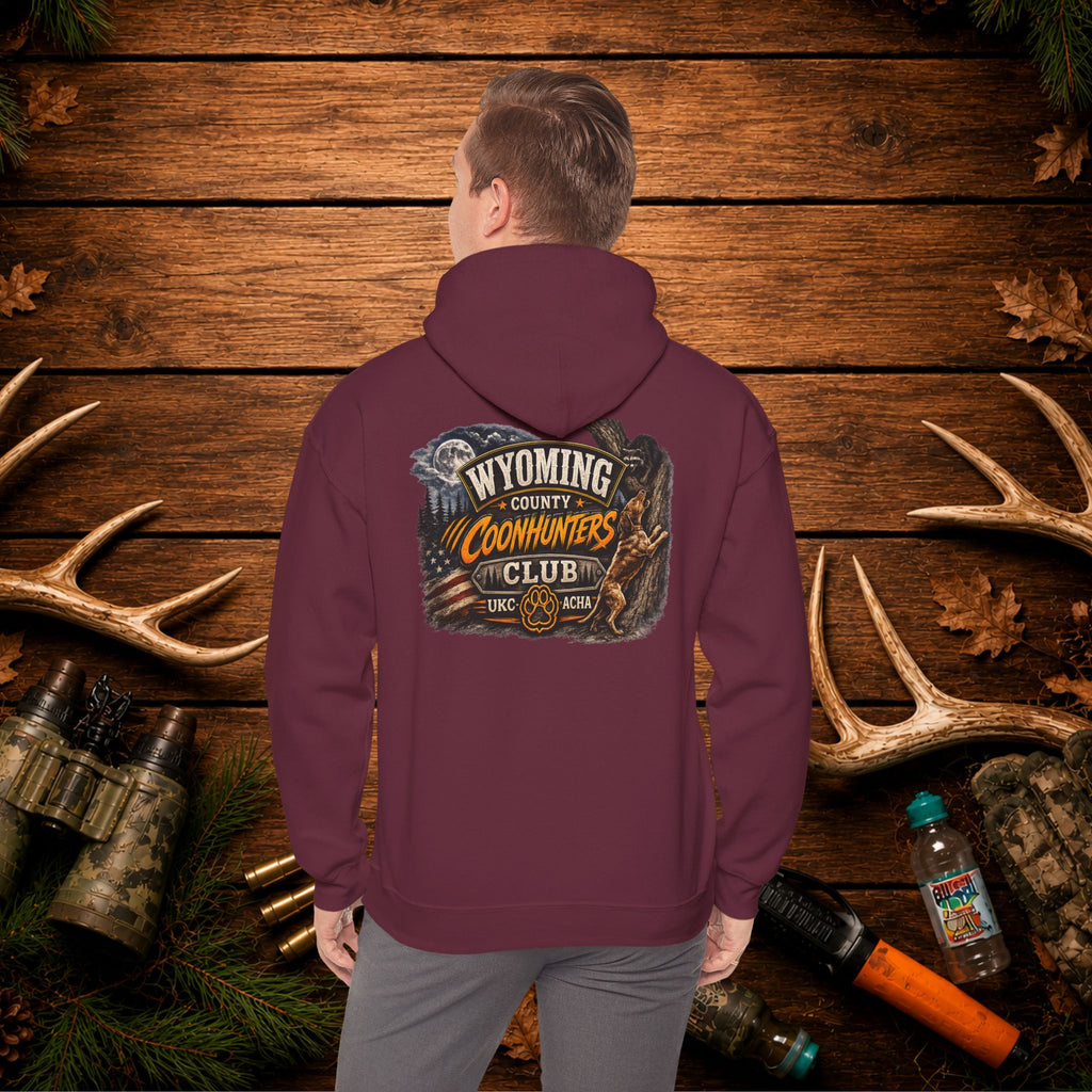 Coonhunters Club Hoodie — Wyoming County Retro Hunting Graphic