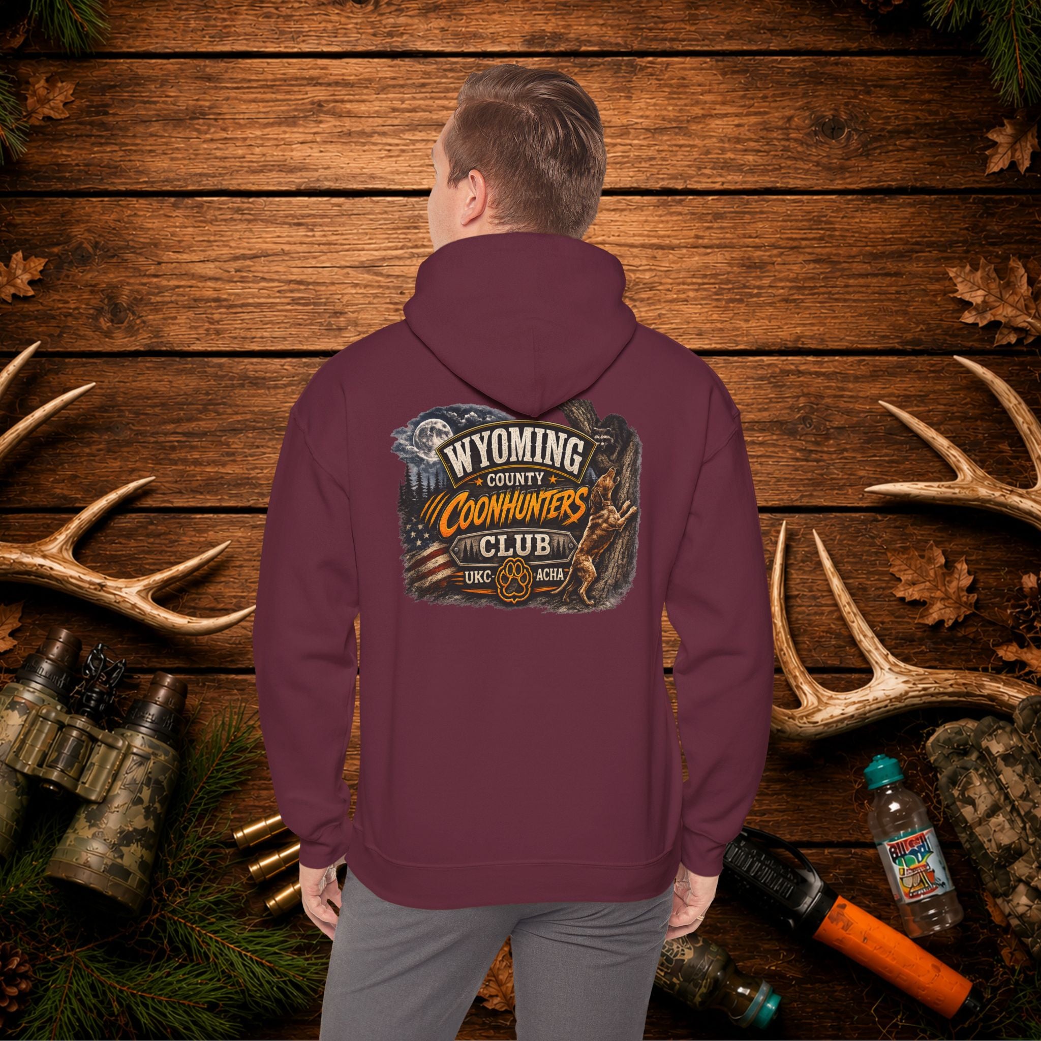 Coonhunters Club Hoodie — Wyoming County Retro Hunting Graphic
