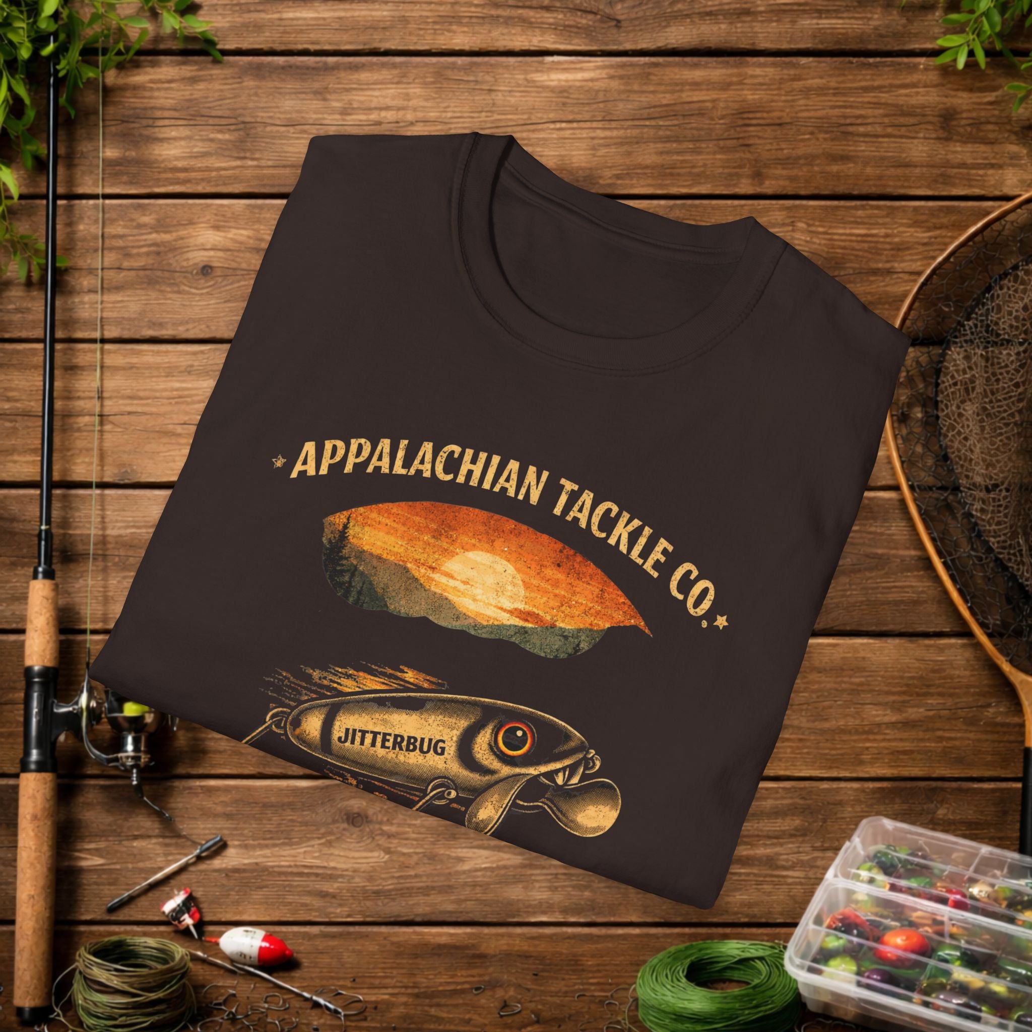Appalachian Tackle Co Jitterbug Shirt – Vintage Fishing Lure Tee – Mountain Stream Fishing Shirt – Retro Angler Apparel