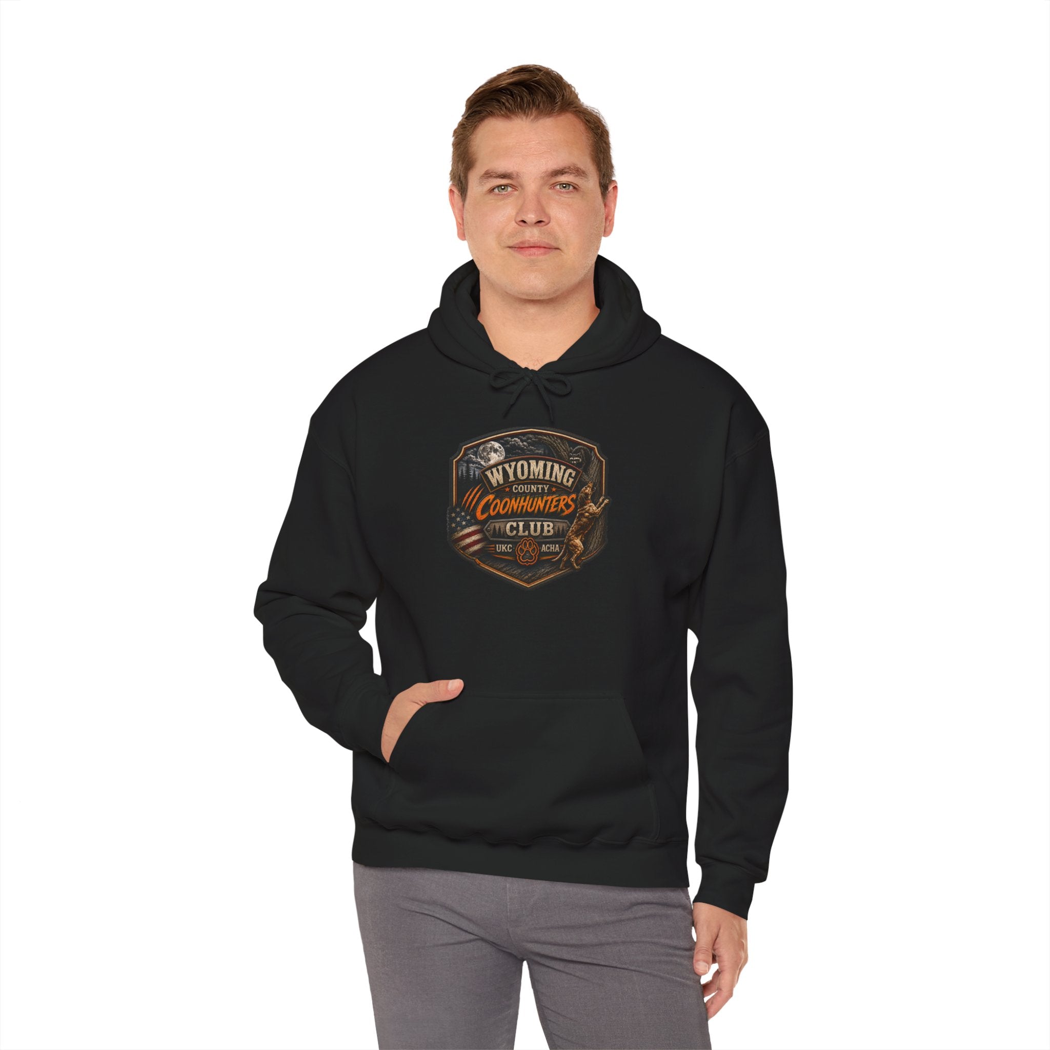 Wyoming Coonhunters Club Hoodie – Dual print badge front/banner back