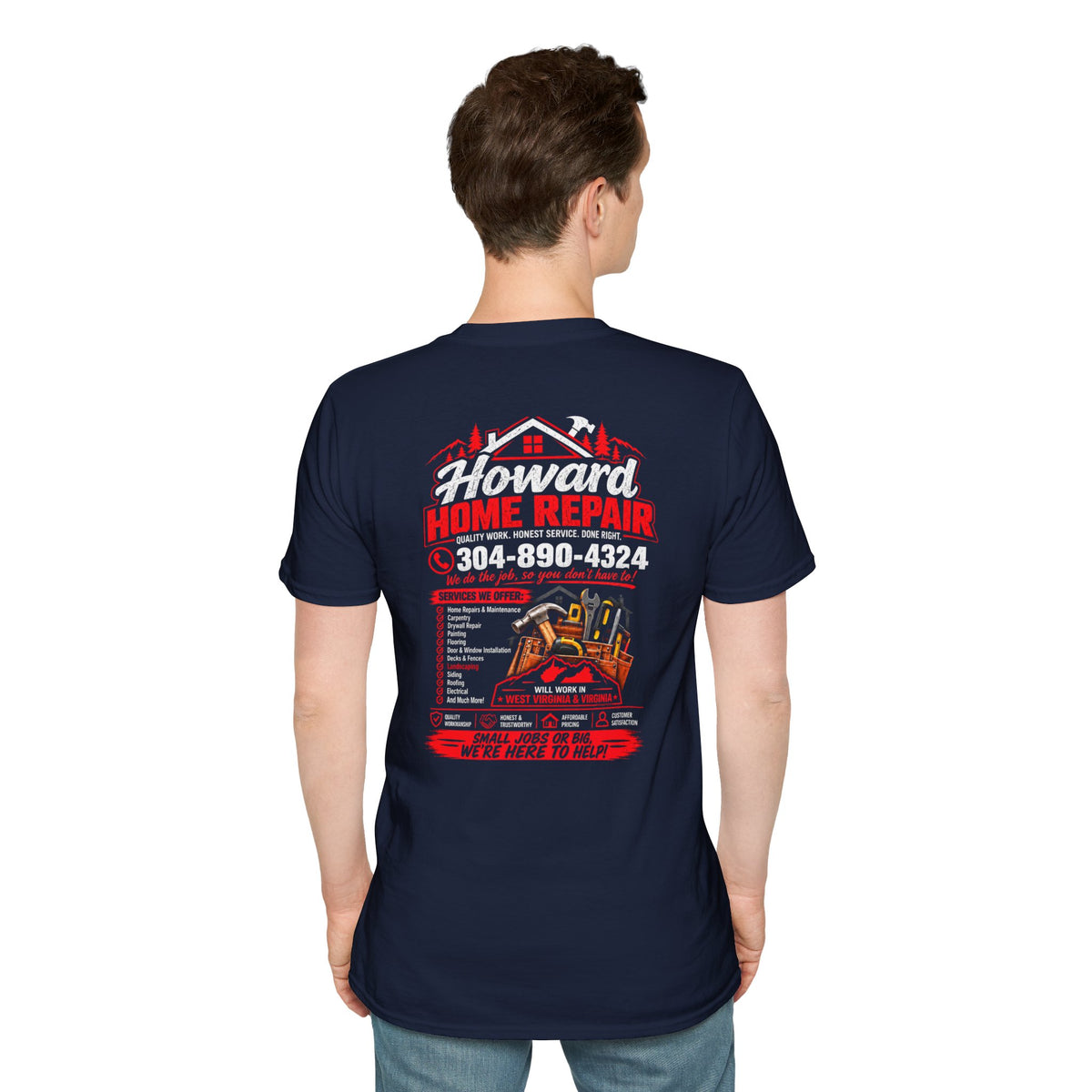Home Repair T-Shirt — Howard Home Repair Crew Tee with Phone Number