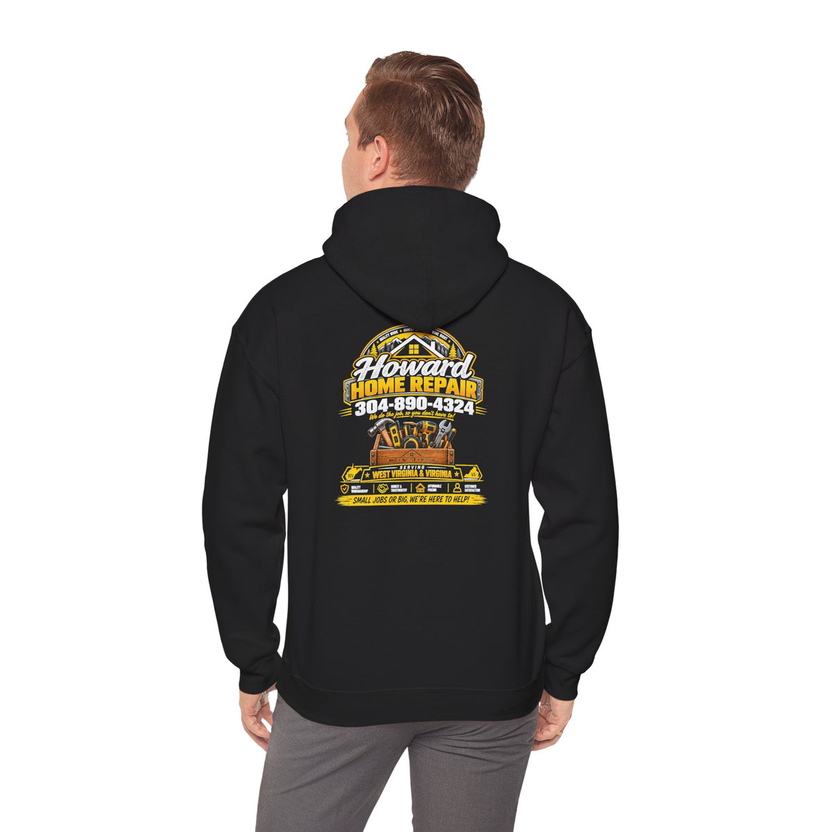 Howard Home Repair Hoodie — Logo Pullover front/back print
