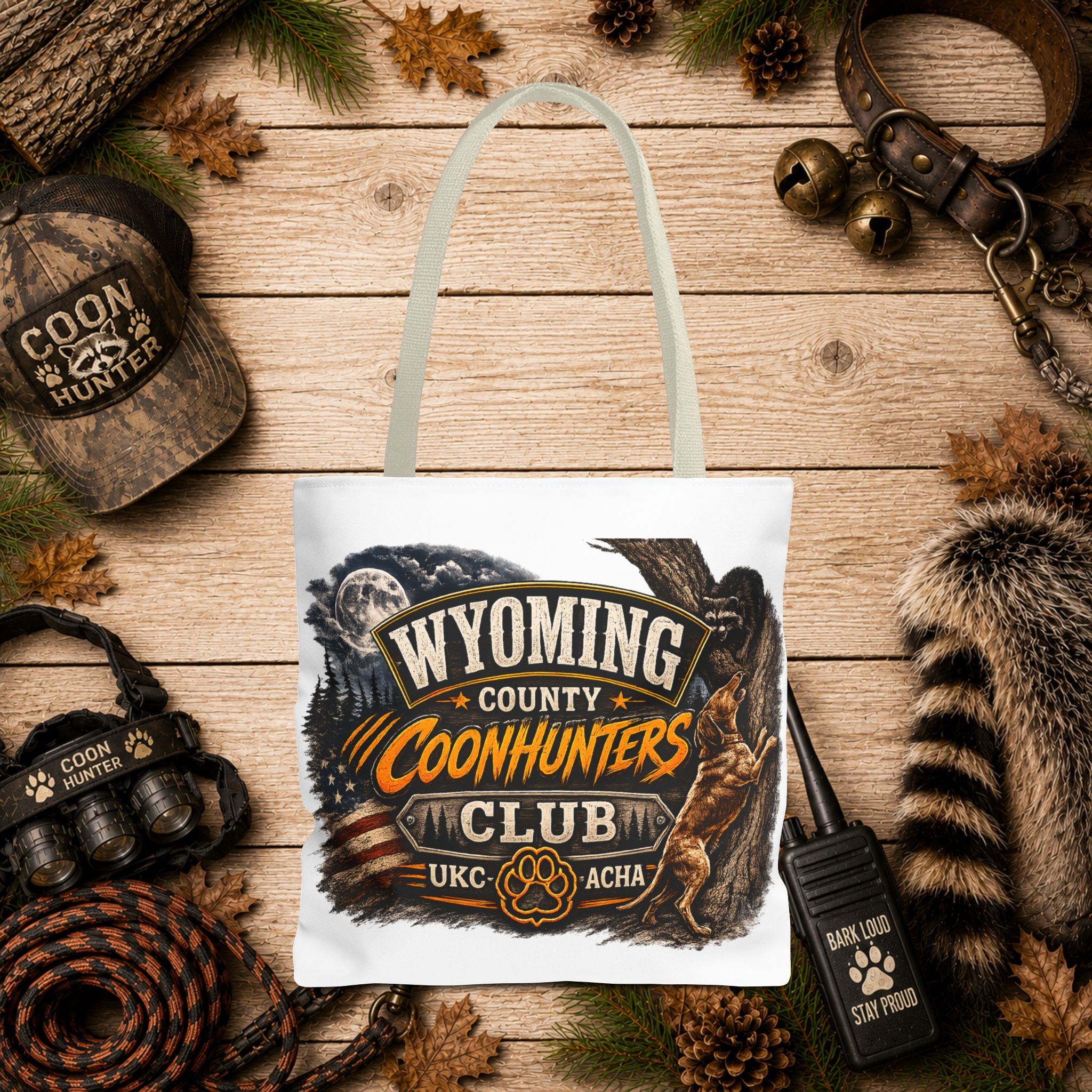 Coonhunters Club Wyoming Tote Bag — Vintage Hunting Patch Design