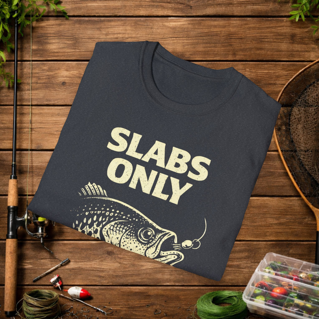 Slabs Only Crappie Fishing Shirt – Minimal Crappie Head Jig Tee – Funny Crappie Angler Shirt – Fisherman Gift