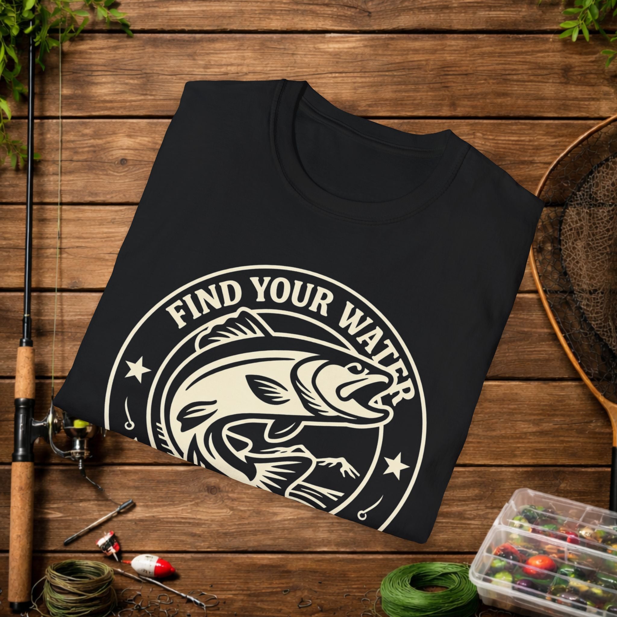 Find Your Water Fishing Shirt – Hooked in the Hills Bass Graphic Tee – Trout & Bass Angler Gift