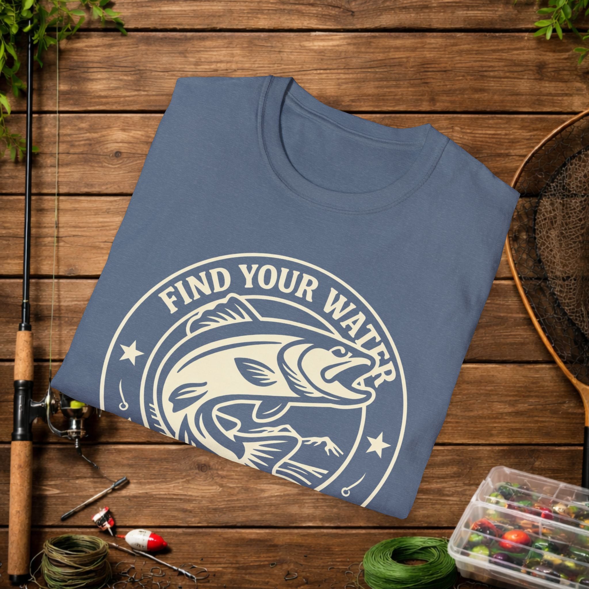 Find Your Water Fishing Shirt – Hooked in the Hills Bass Graphic Tee – Trout & Bass Angler Gift