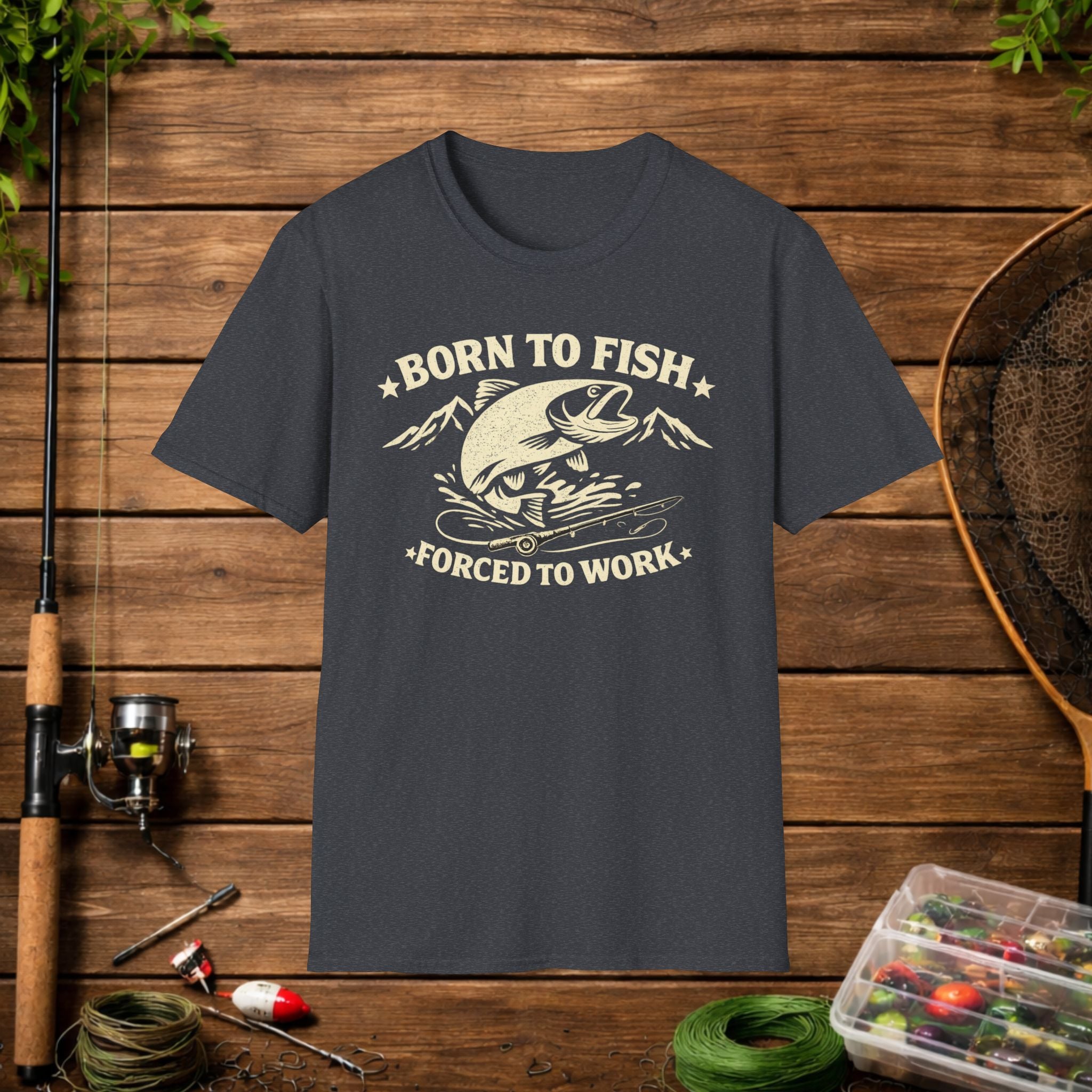 Born to Fish Forced to Work Shirt – Funny Fishing T-Shirt – Vintage Trout Angler Tee – Fisherman Gift Idea