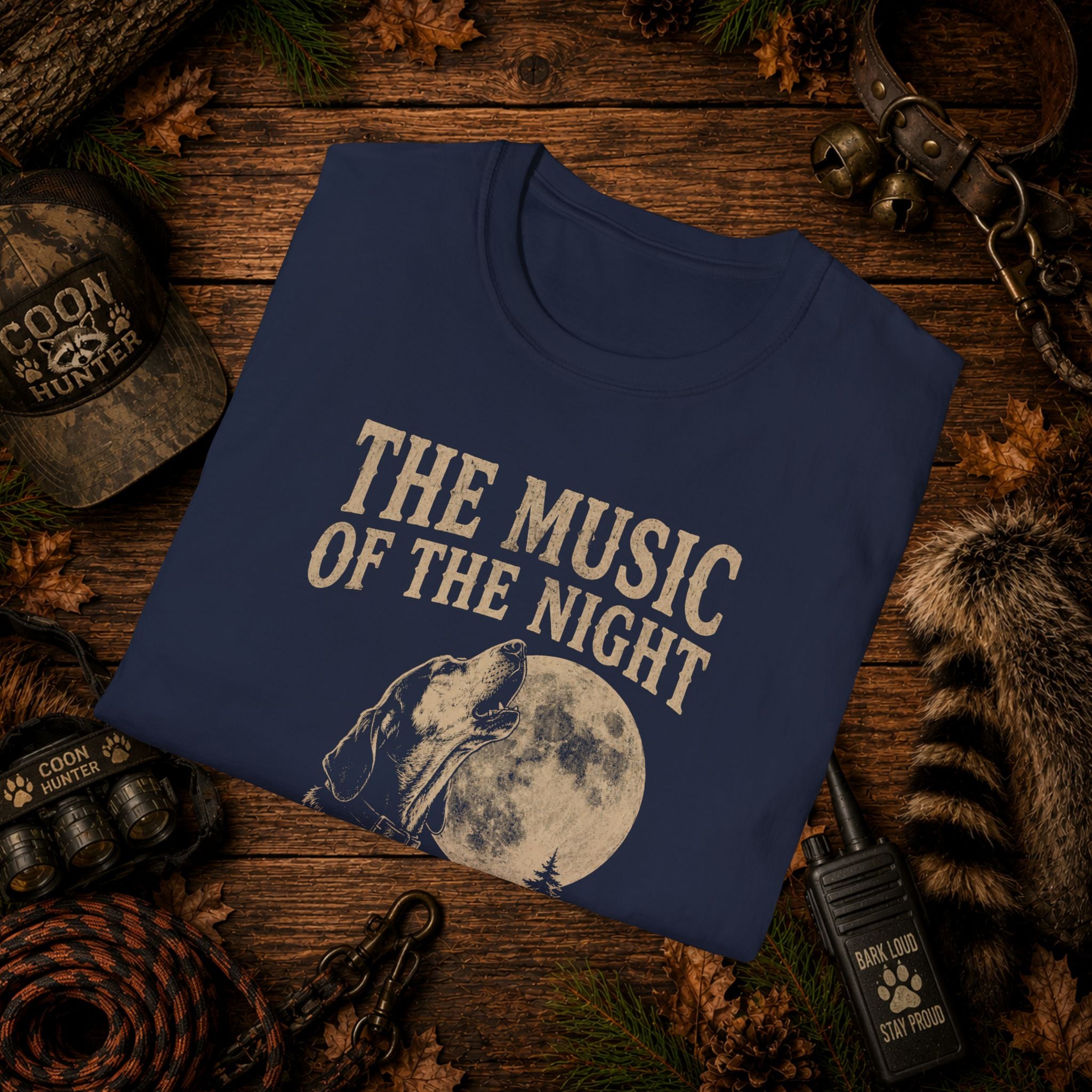 The Music of the Night T-Shirt | Vintage Coon Hound Moon Graphic Tee | Wild Wonderful Wear