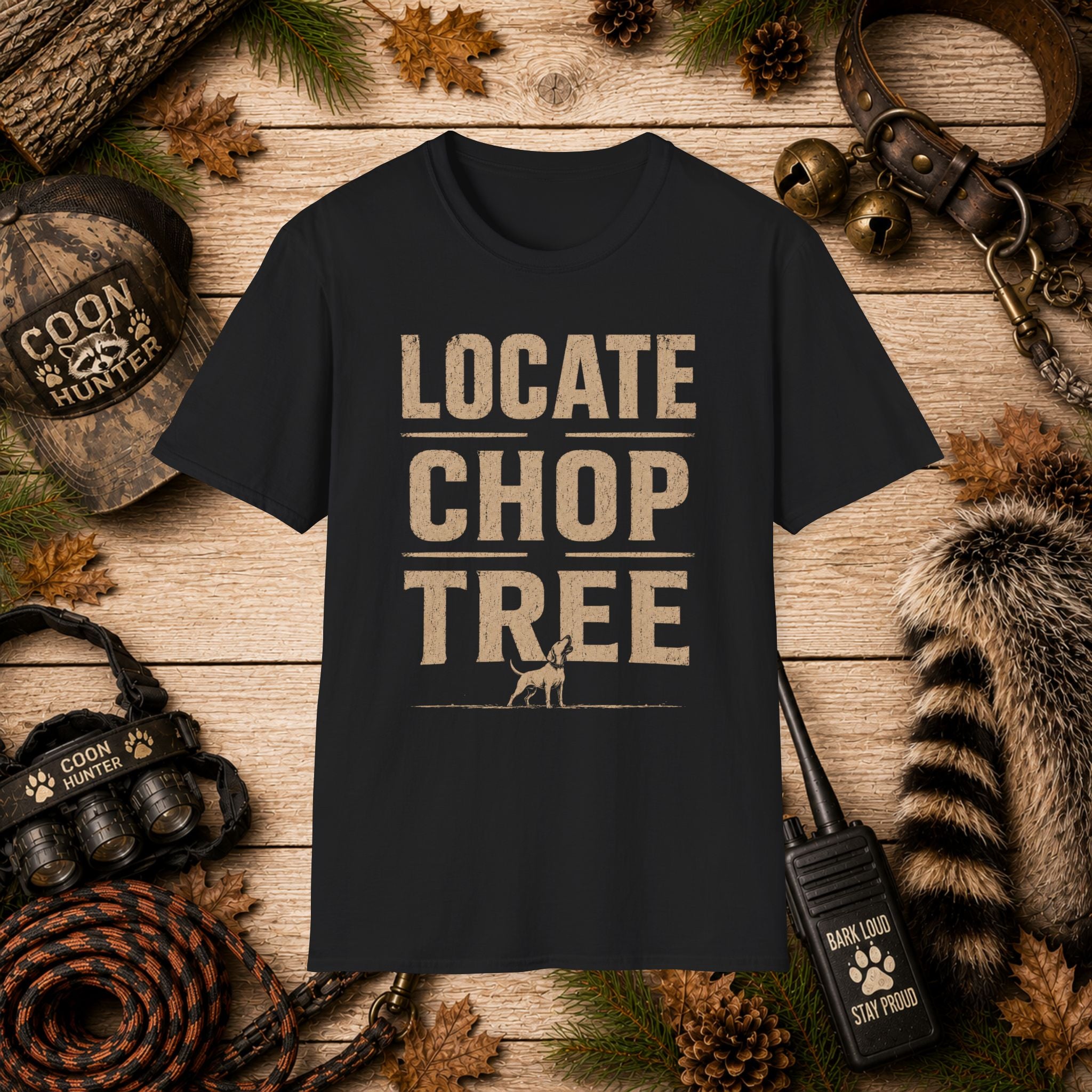 Locate Chop Tree Coon Hunting T-Shirt | Vintage Houndsman Graphic Tee | Wild Wonderful Wear