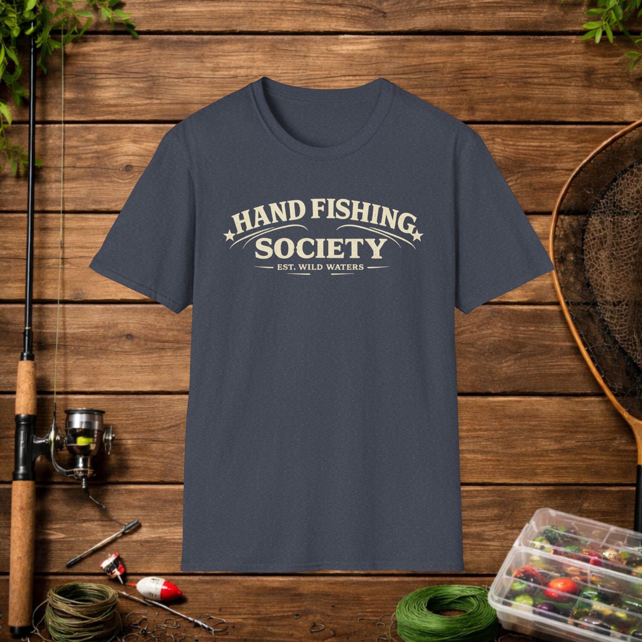 Hand Fishing Society Shirt – Catfish Noodling Tee – Wild Waters Fishing Shirt – River Life Outdoor Apparel