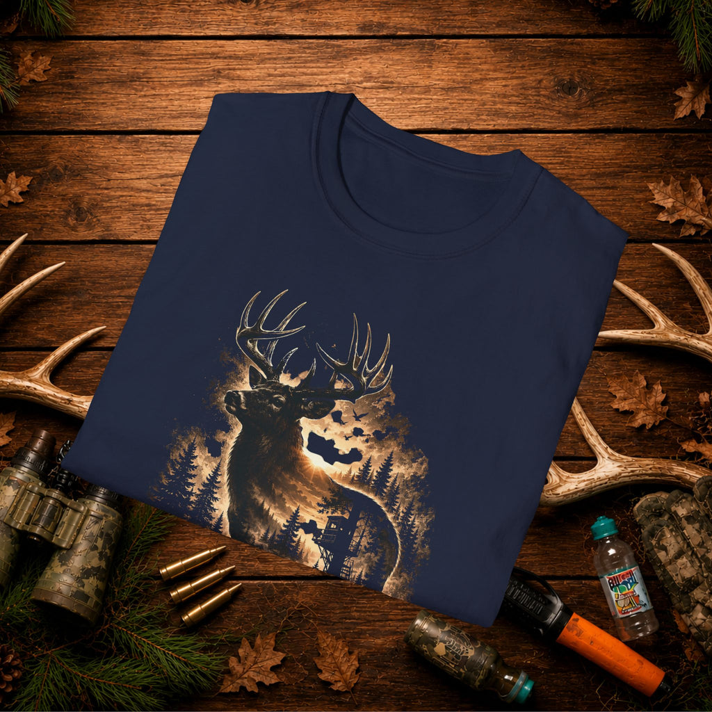 Ghosts of the Woods Deer Graphic T-Shirt — Moonlit Stag Forest Hunting Tee