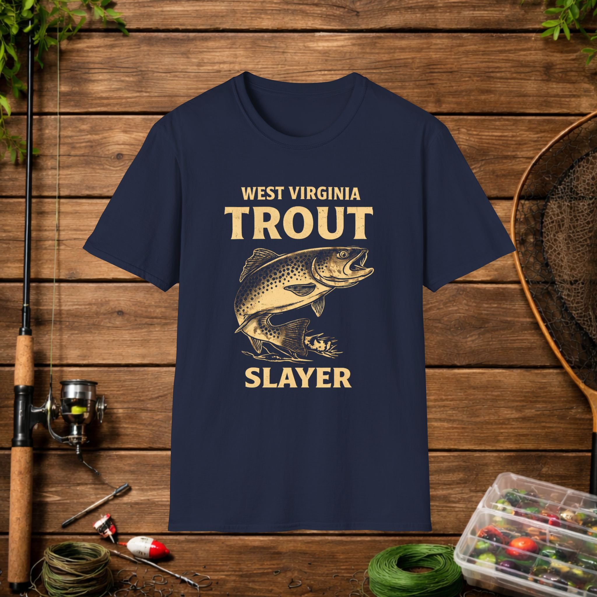 West Virginia Trout Slayer Shirt – Appalachian Fishing Tee – WV Trout Angler Design