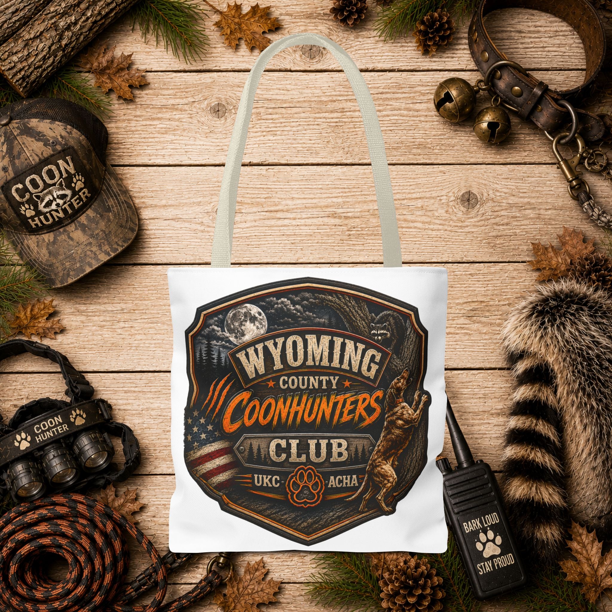 Coonhunters Club Wyoming Tote Bag — Vintage Hunting Patch Design