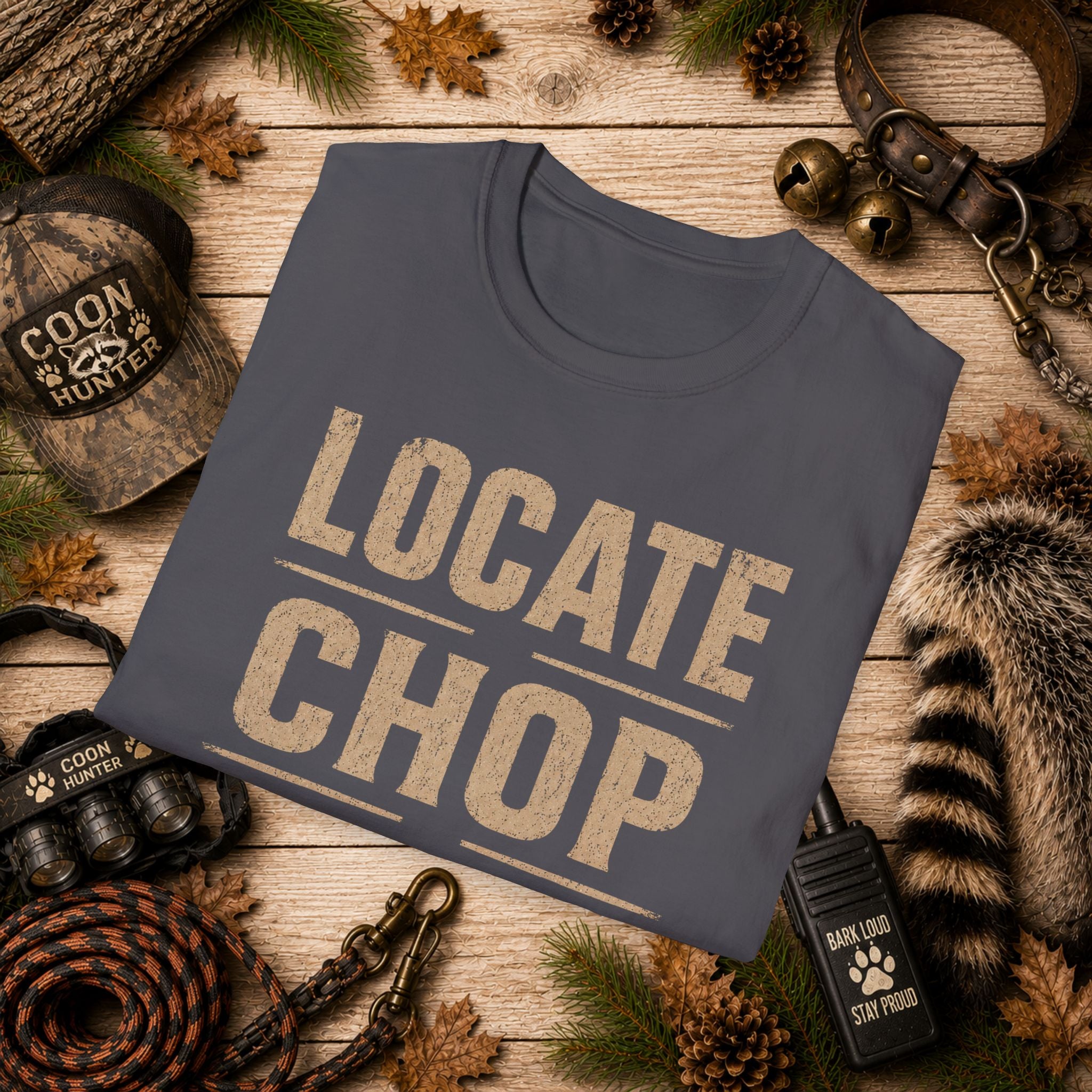 Locate Chop Tree Coon Hunting T-Shirt | Vintage Houndsman Graphic Tee | Wild Wonderful Wear