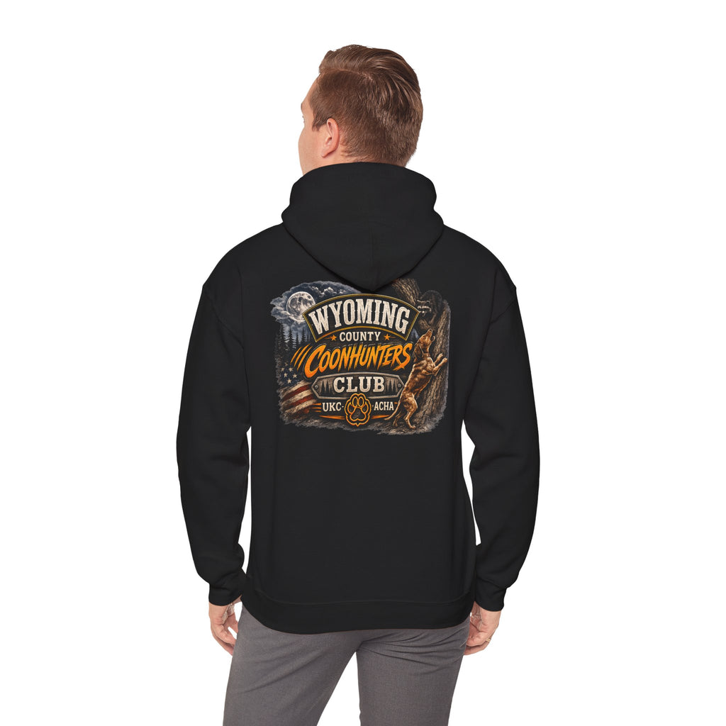 Wyoming Coonhunters Club Hoodie – Dual print badge front/banner back