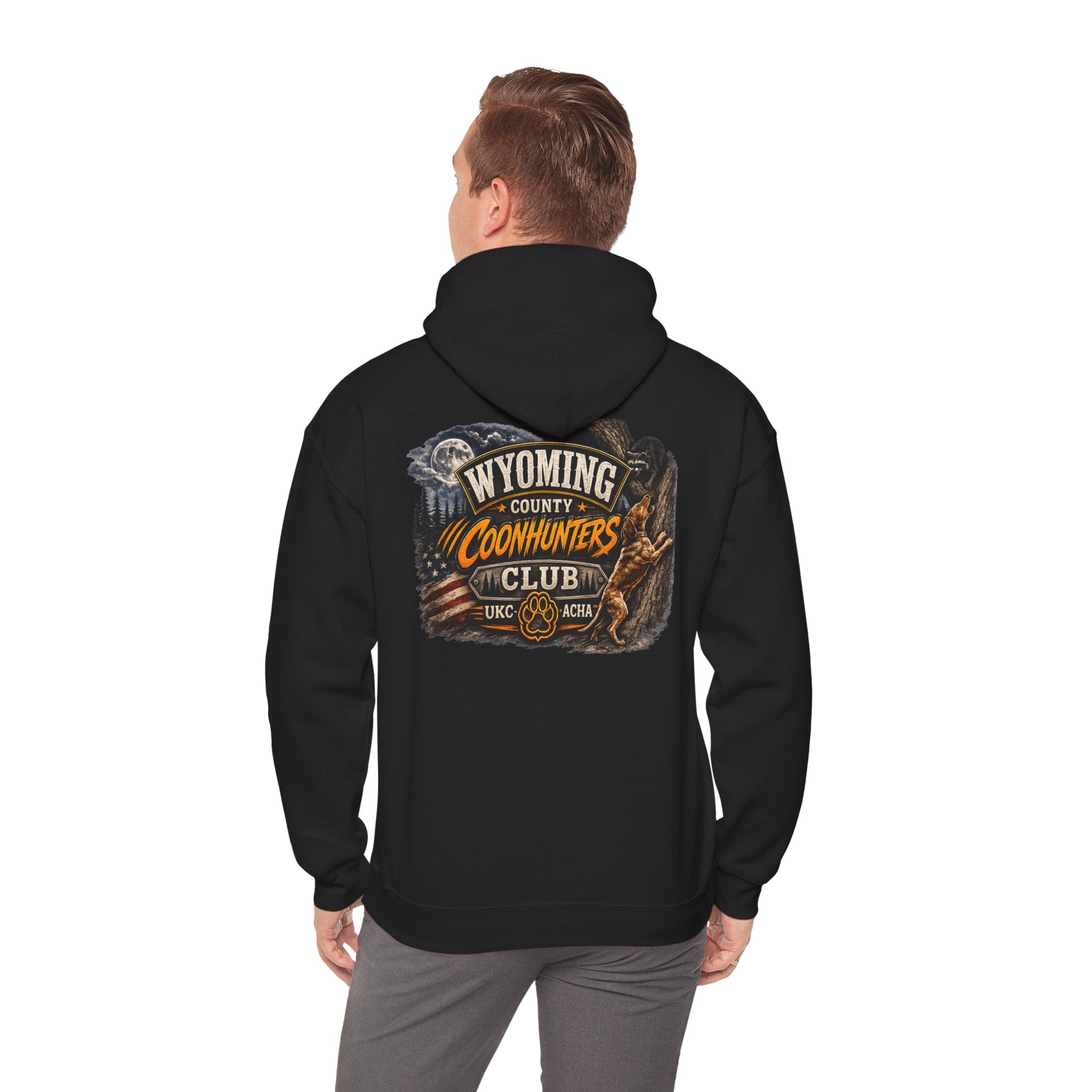 Wyoming Coonhunters Club Hoodie – Dual print badge front/banner back