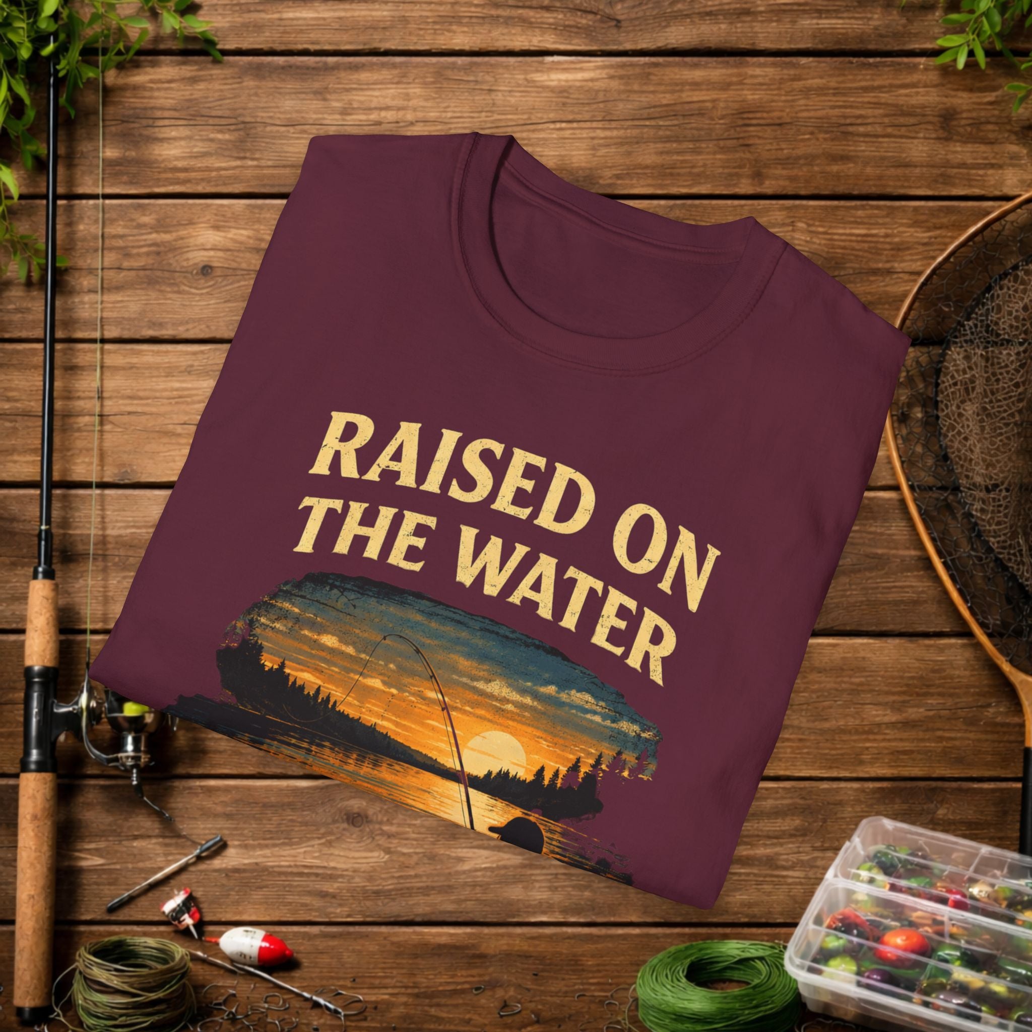 Raised On The Water Shirt – Fishing Dad Tee – Sunset Lake Fishing Shirt – Father Son Fishing Gift – Outdoor Lifestyle Apparel