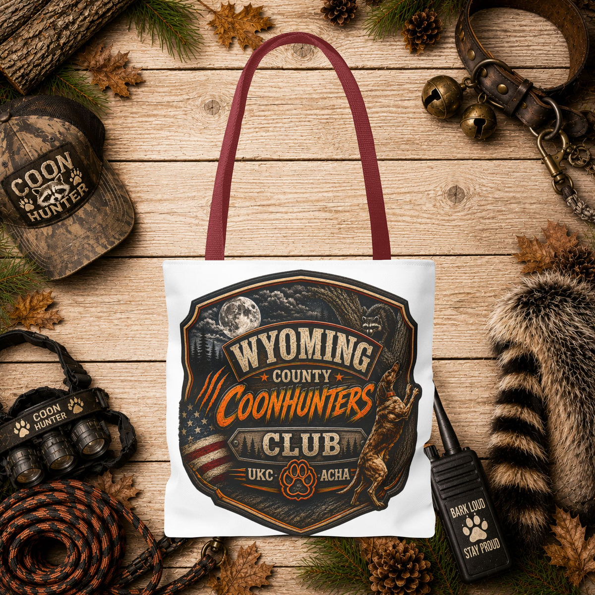 Coonhunters Club Wyoming Tote Bag — Vintage Hunting Patch Design