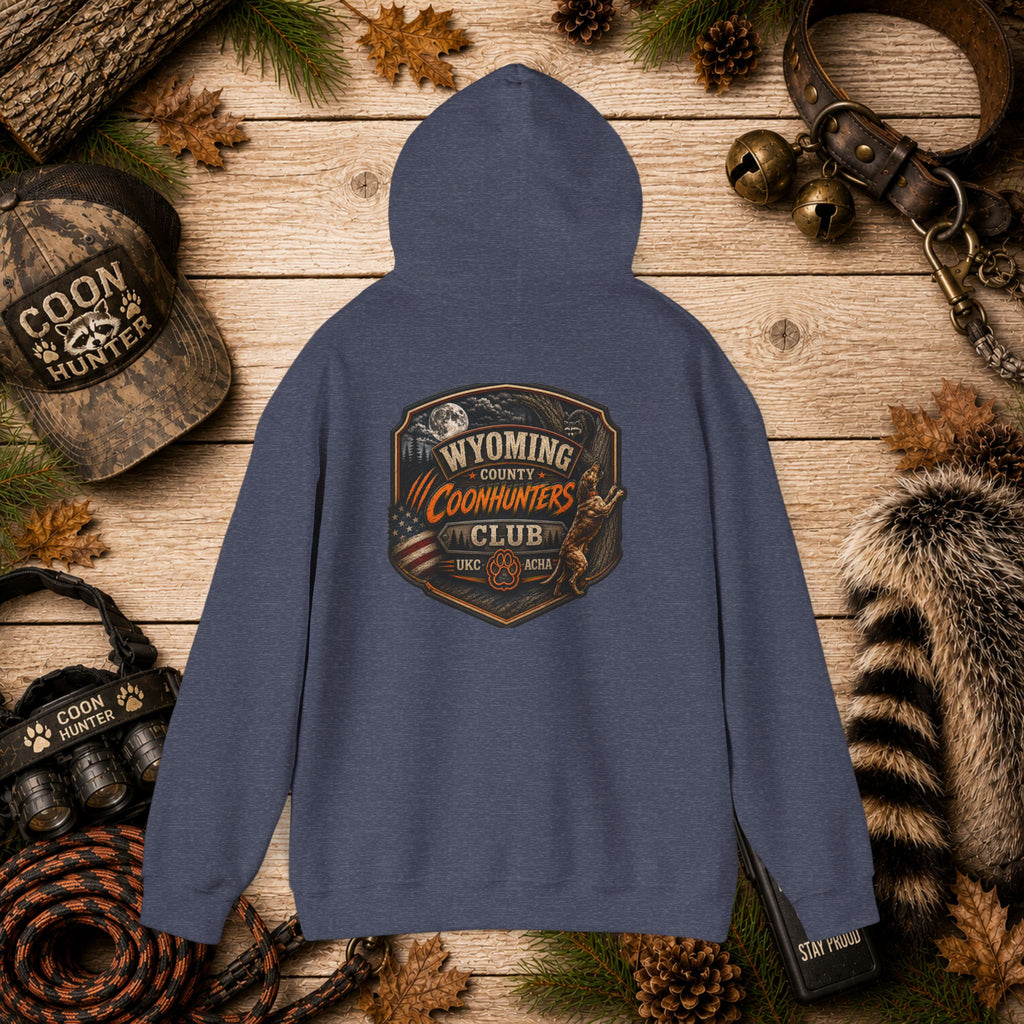 Wyoming County Coonhunters Club Hoodie – Rustic Hunting Badge Sweatshirt