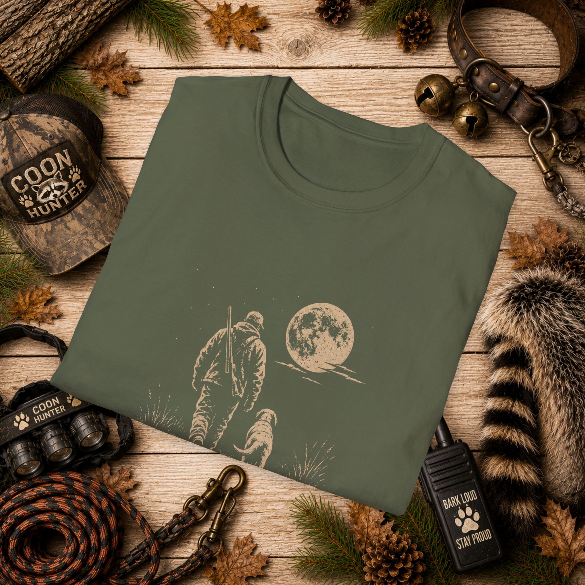 Long Walk Home Coon Hunting T-Shirt | Moonlit Houndsman & Dog Graphic Tee | Wild Wonderful Wear