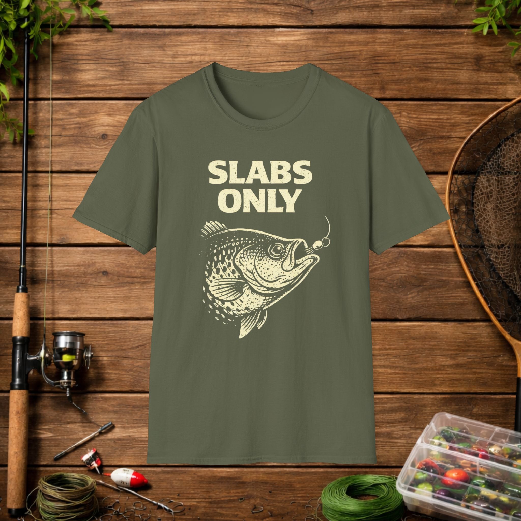 Slabs Only Crappie Fishing Shirt – Minimal Crappie Head Jig Tee – Funny Crappie Angler Shirt – Fisherman Gift