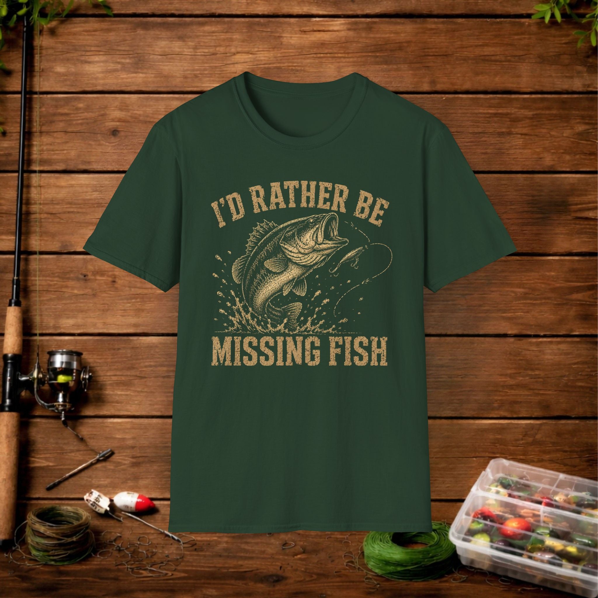 Fishing T-Shirt — "I'd Rather Be Missing Fish" Vintage Bass Graphic Tee