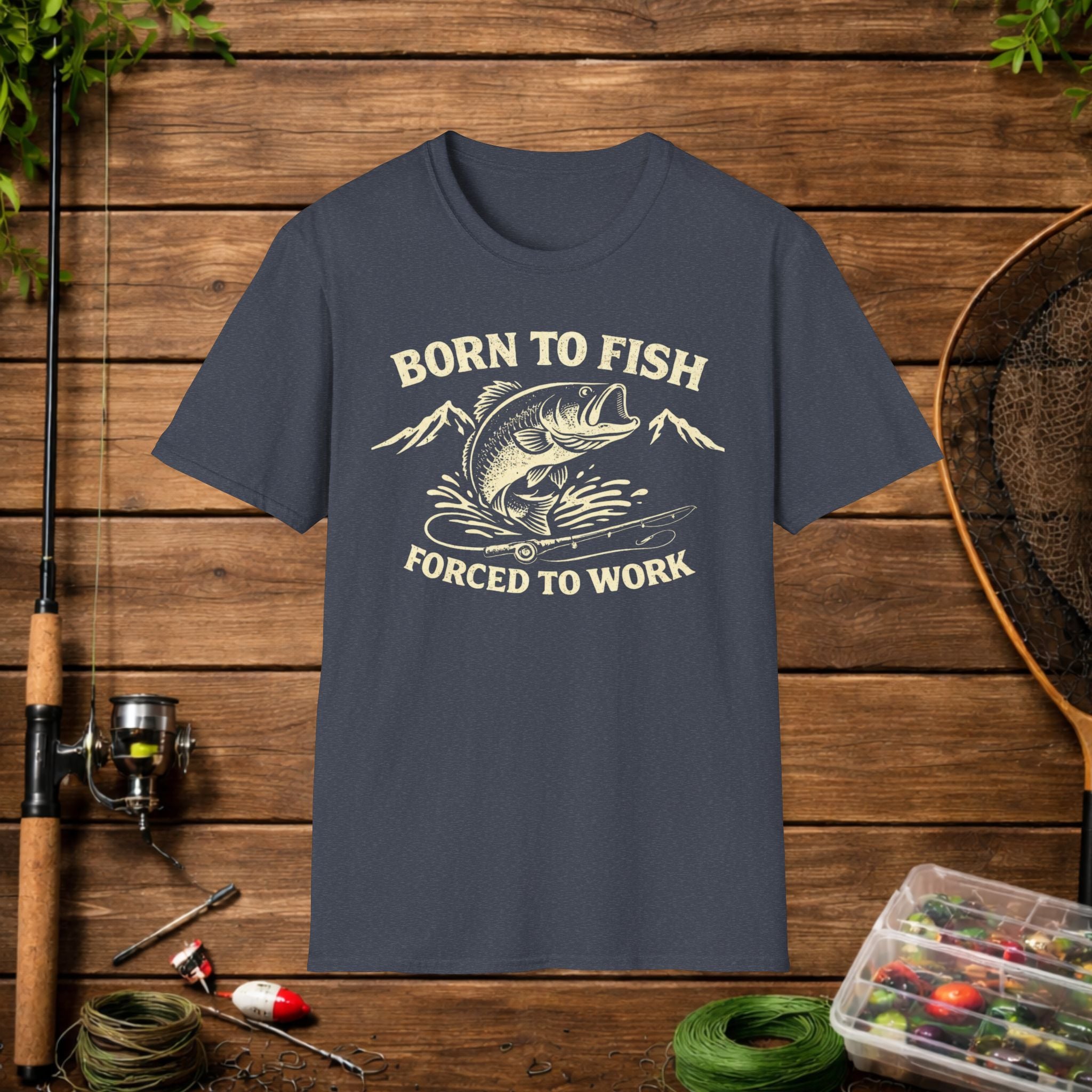 Born to Fish Forced to Work Bass Shirt – Funny Fishing T-Shirt – Largemouth Bass Angler Tee – Fisherman Gift