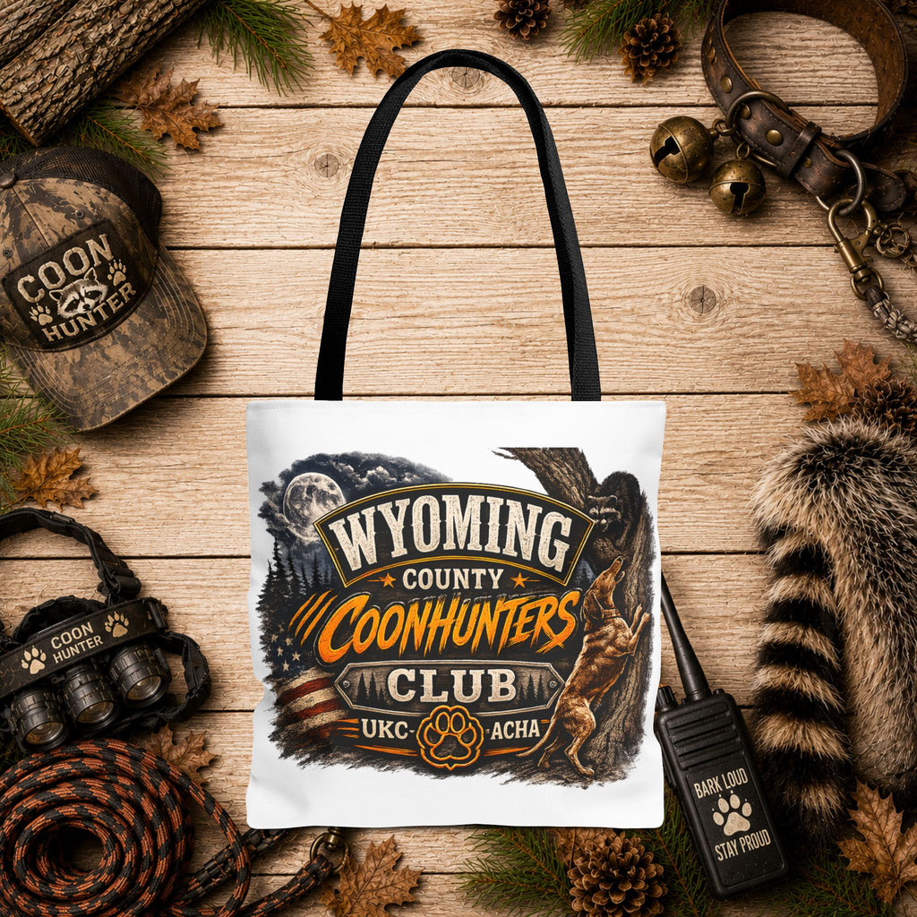 Coonhunters Club Wyoming Tote Bag — Vintage Hunting Patch Design