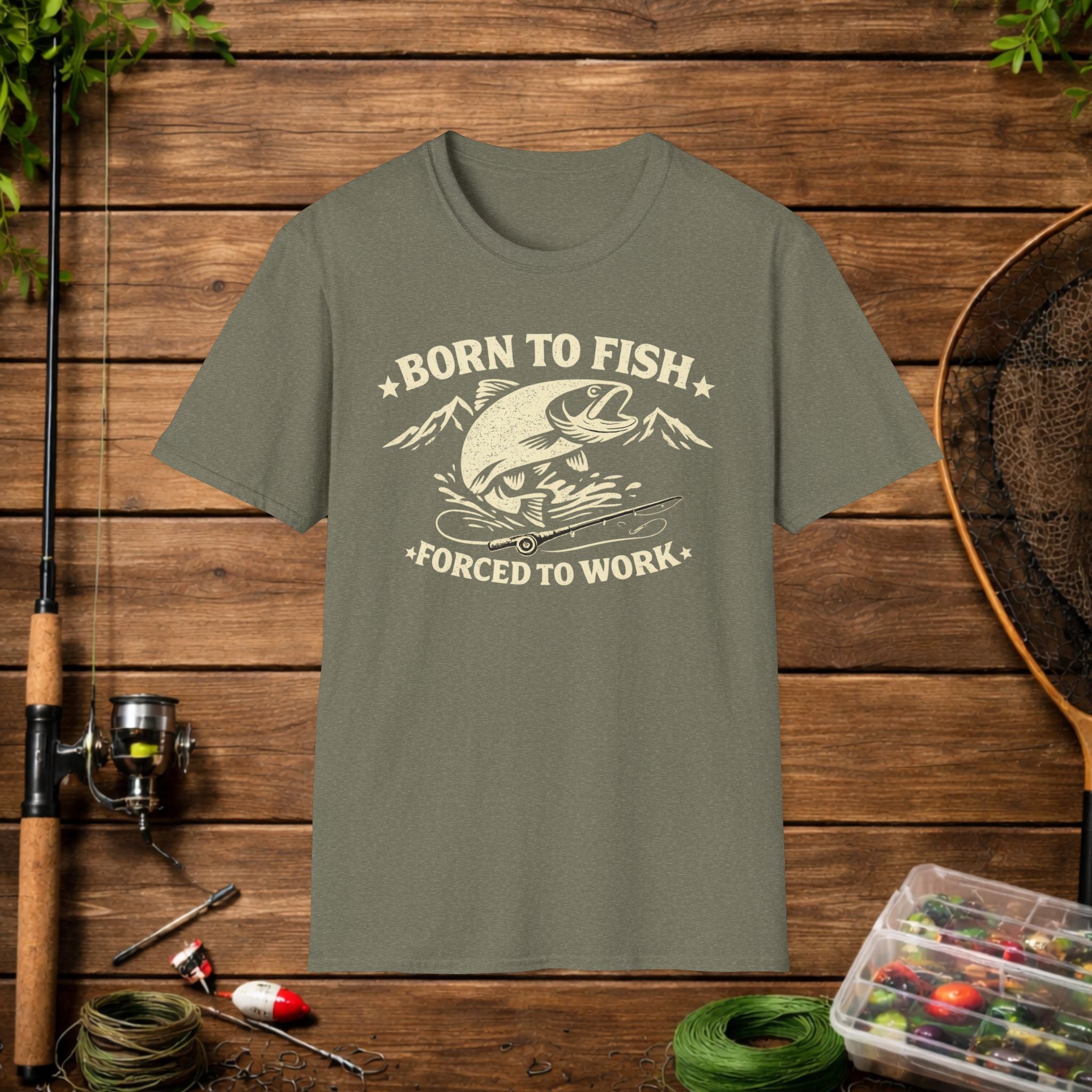 Born to Fish Forced to Work Shirt – Funny Fishing T-Shirt – Vintage Trout Angler Tee – Fisherman Gift Idea