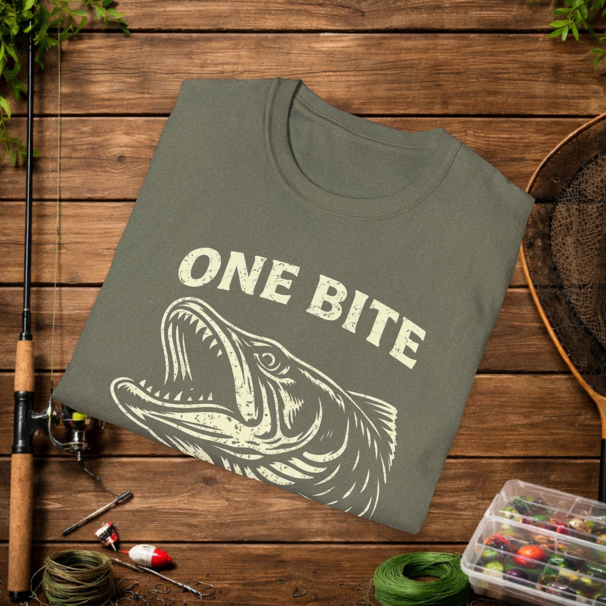 One Bite Musky Shirt – Muskellunge Fishing Tee – Musky Angler Apparel – Vintage Fishing Design