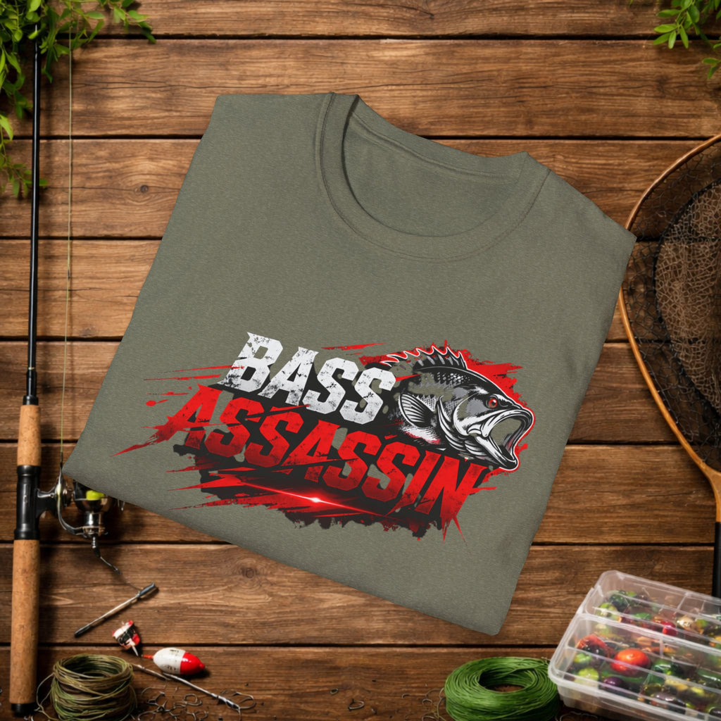 Bass Assassin Fishing Shirt – Funny Bass Fisherman Tee – Largemouth & Smallmouth Bass Fishing Apparel – Angler Gift