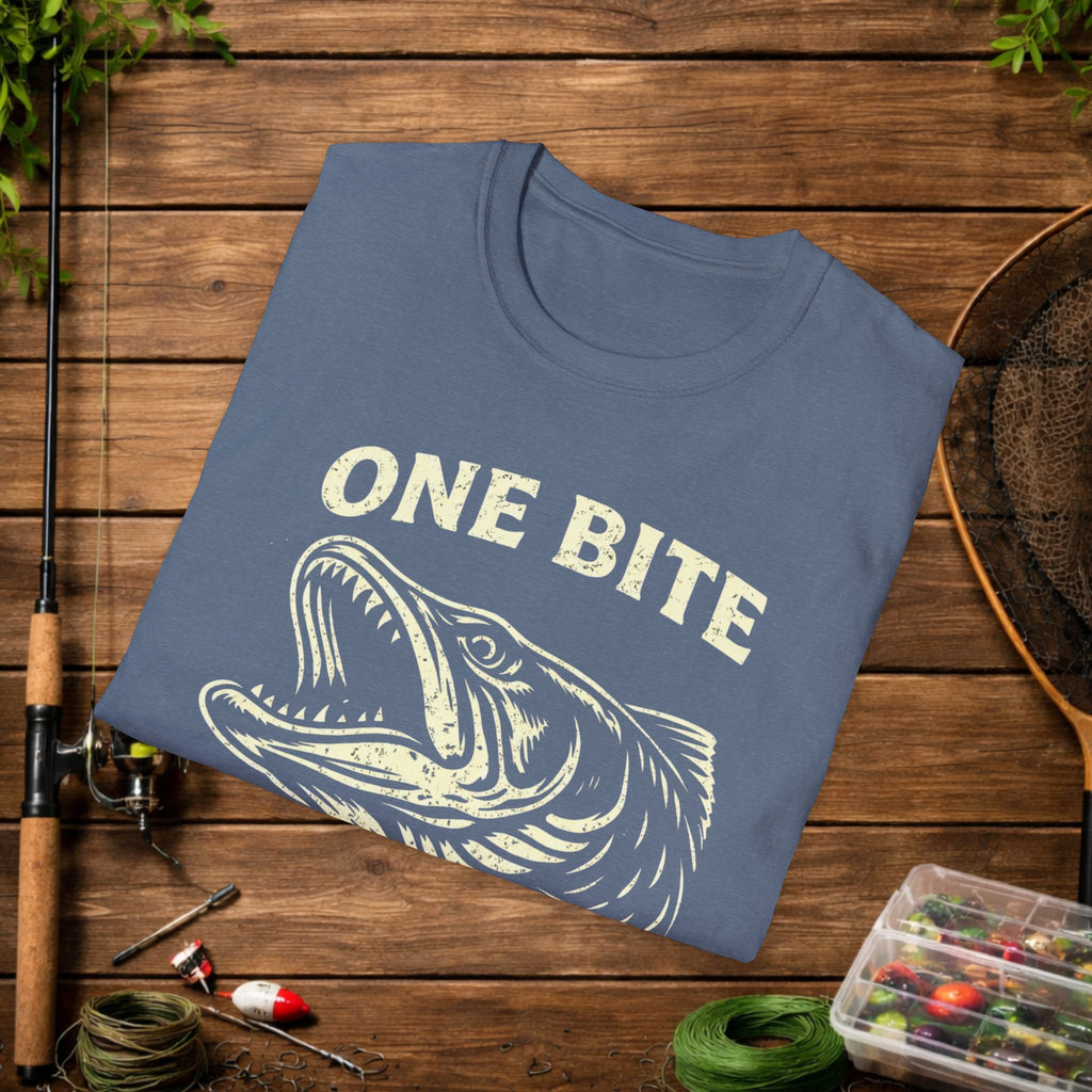 One Bite Musky Shirt – Muskellunge Fishing Tee – Musky Angler Apparel – Vintage Fishing Design