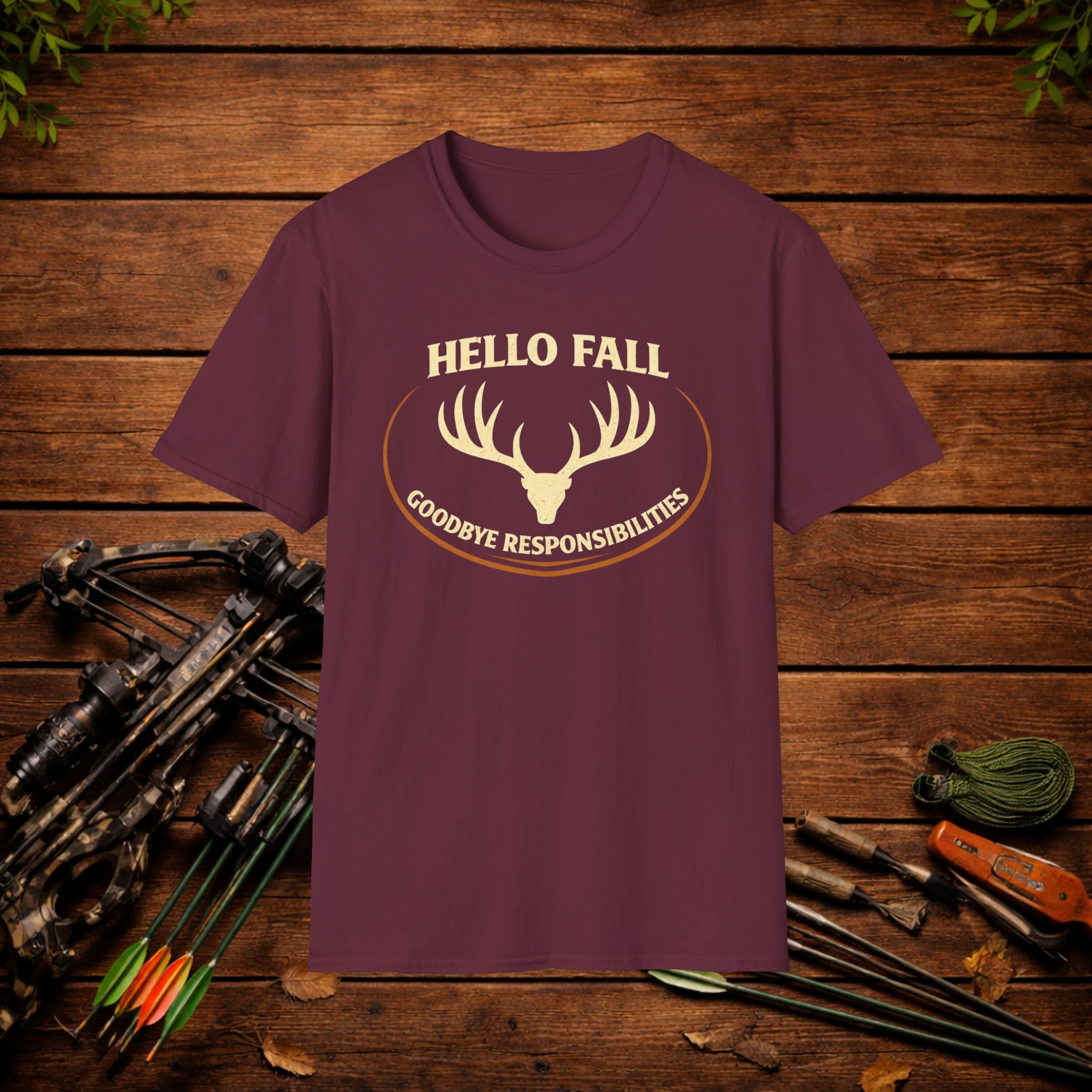 Hello Fall T-Shirt — "Goodbye Responsibilities" Deer Antler Graphic Tee