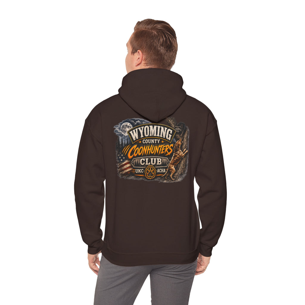 Wyoming Coonhunters Club Hoodie – Dual print badge front/banner back