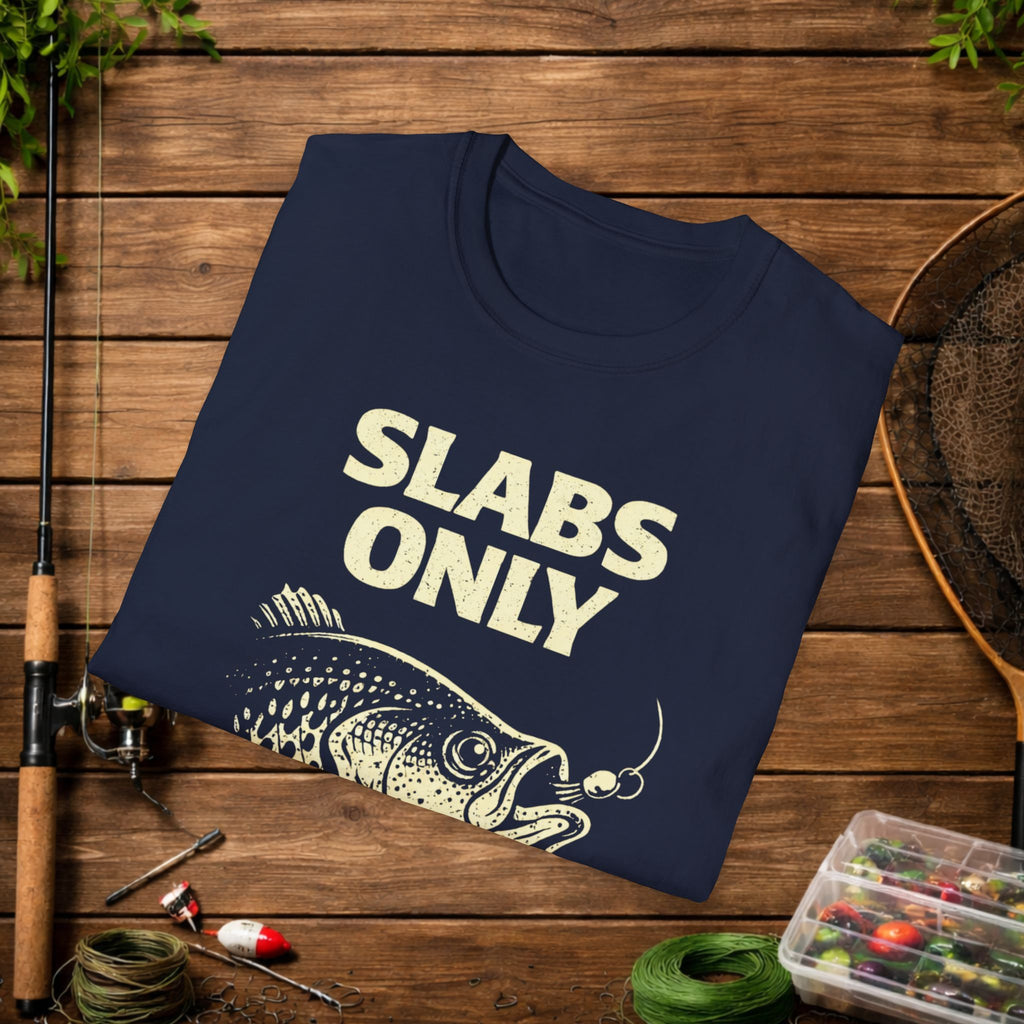 Slabs Only Crappie Fishing Shirt – Minimal Crappie Head Jig Tee – Funny Crappie Angler Shirt – Fisherman Gift