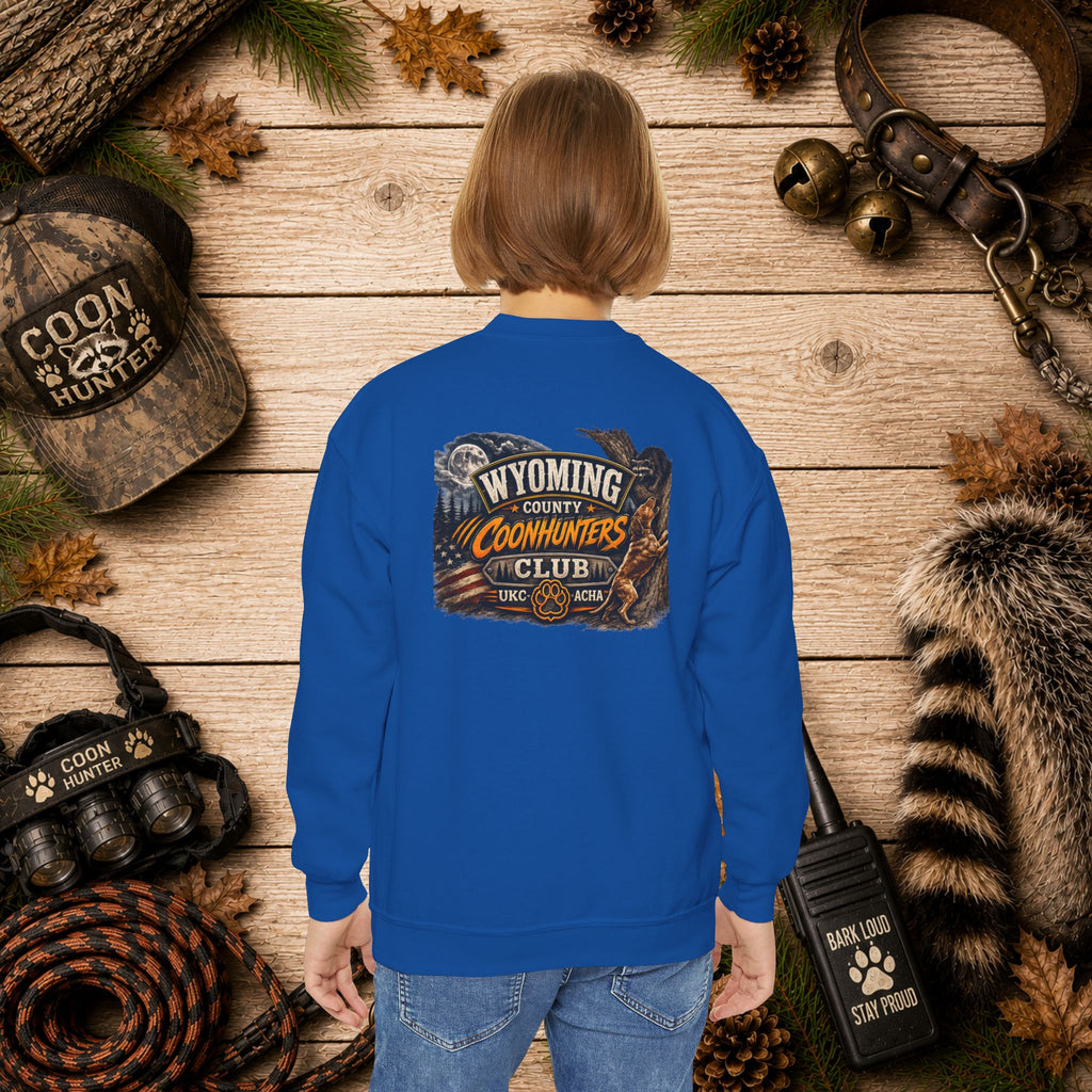 Youth Crewneck Sweatshirt — Wyoming County Coonhunters Club Graphic Pullover