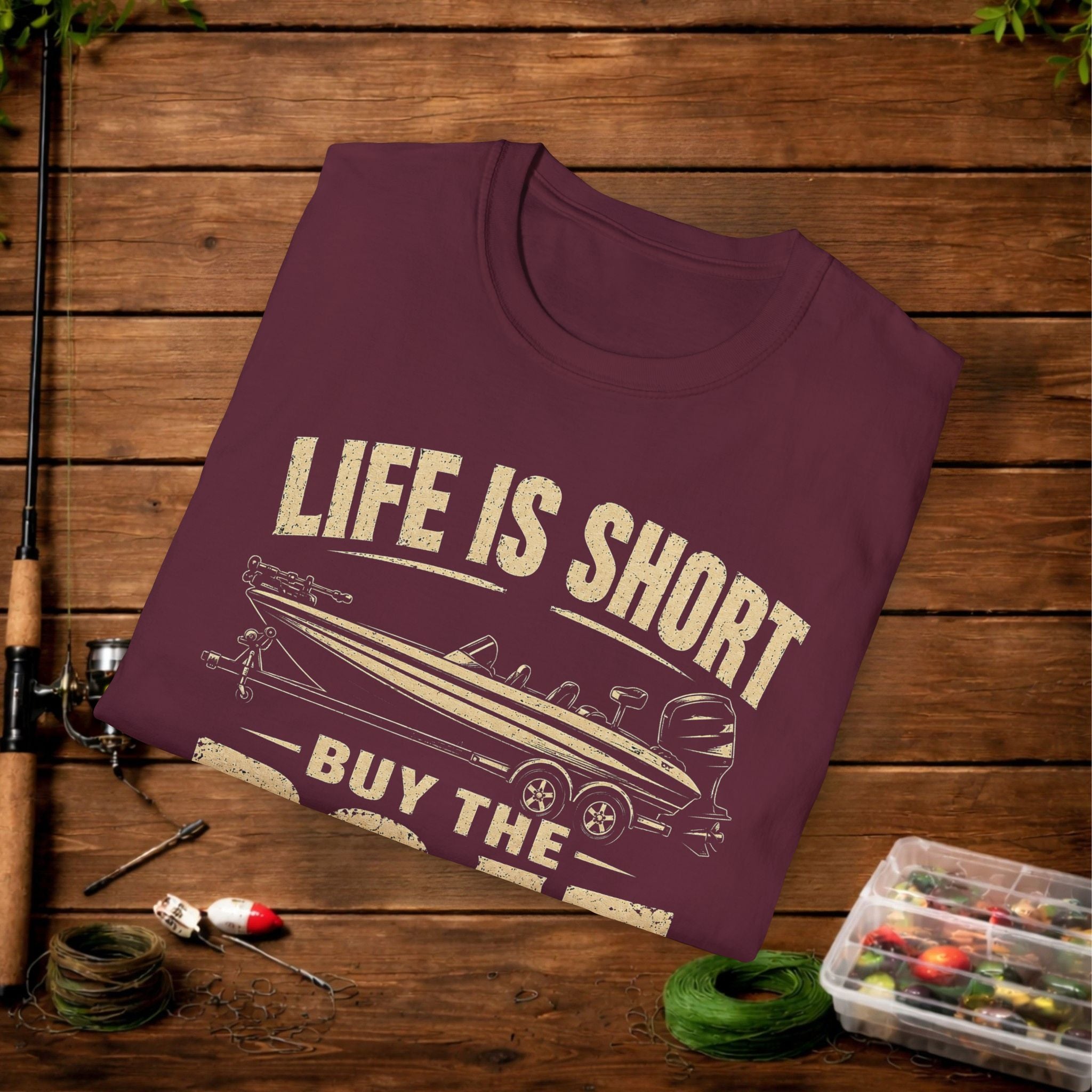 Boat T‑Shirt — "Life Is Short, Buy The Boat" Vintage Fishing Tee