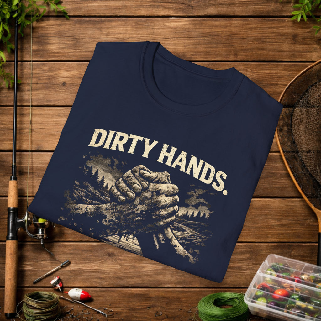 Dirty Hands Clean Soul Shirt – River Rebels Club Tee – Outdoor Fishing Lifestyle Shirt – Rustic Country Apparel