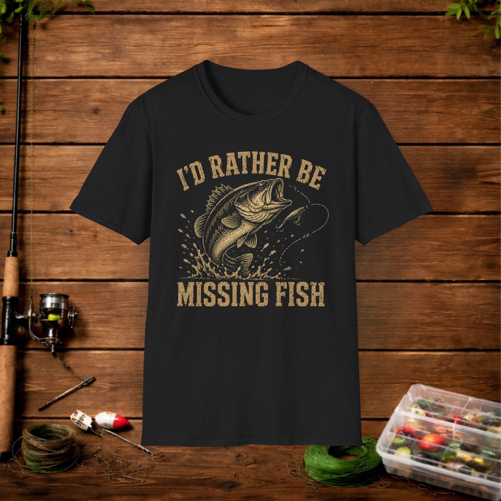 Fishing T-Shirt — "I'd Rather Be Missing Fish" Vintage Bass Graphic Tee