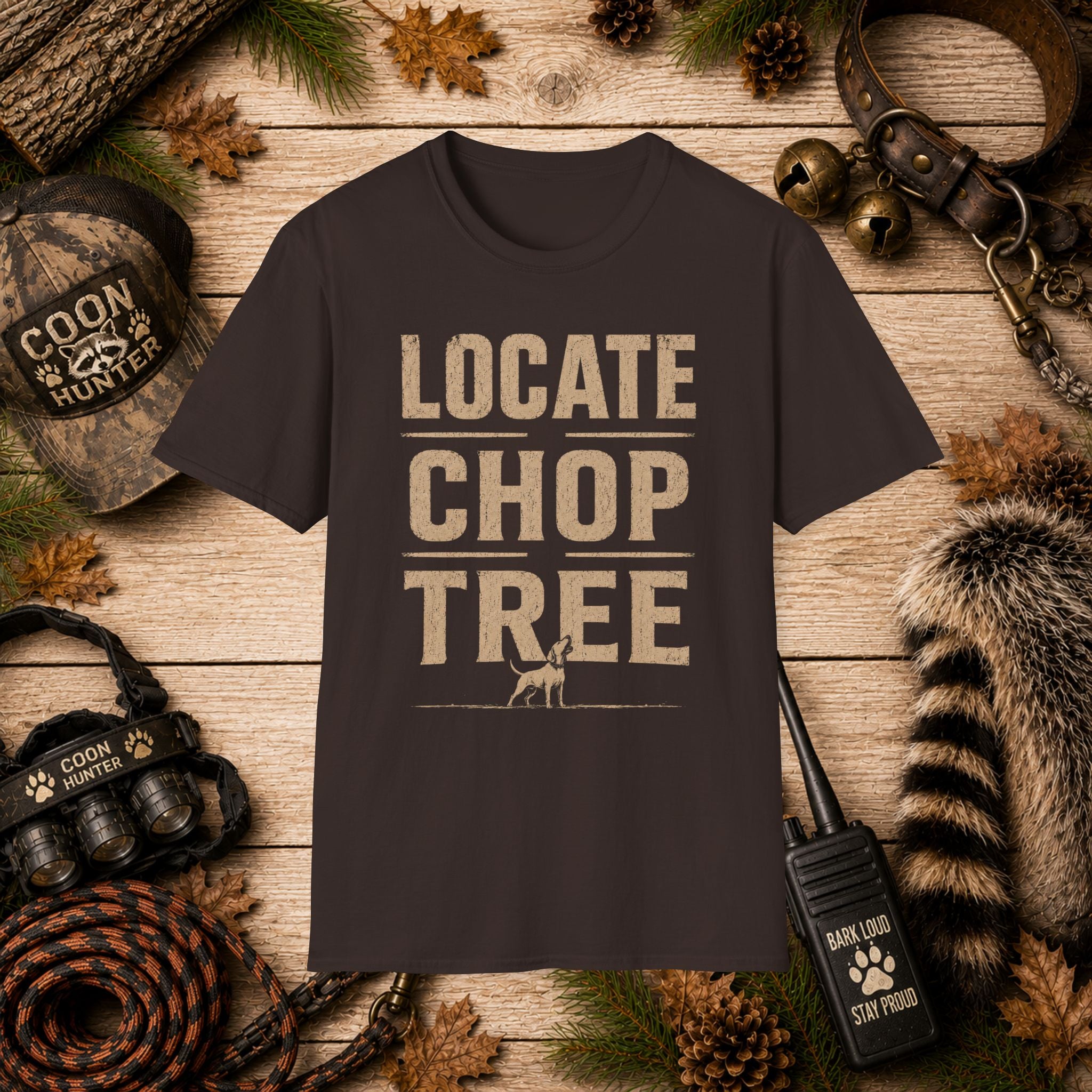 Locate Chop Tree Coon Hunting T-Shirt | Vintage Houndsman Graphic Tee | Wild Wonderful Wear
