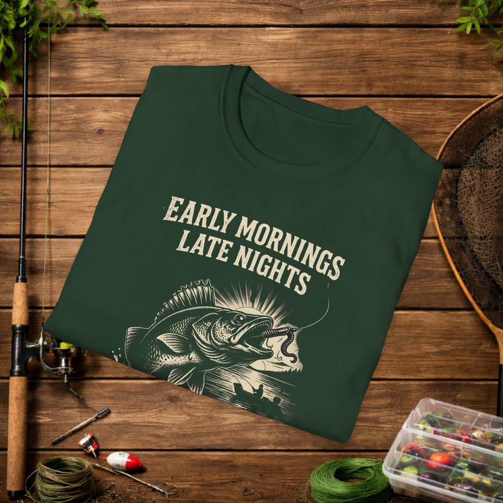 Walleye Life Fishing Shirt – Early Mornings Late Nights Tee – Vintage Walleye Angler Shirt – Fisherman Gift