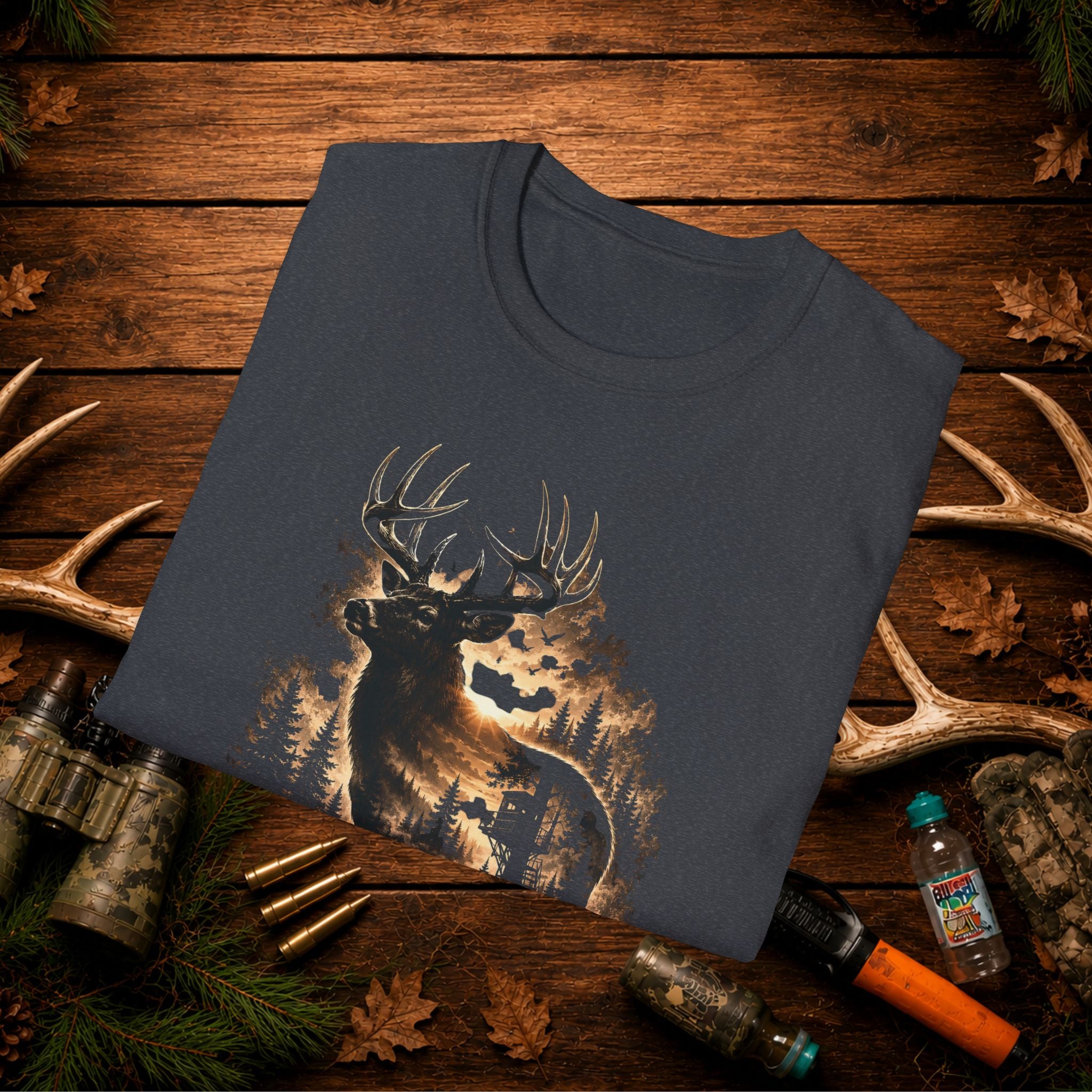 Ghosts of the Woods Deer Graphic T-Shirt — Moonlit Stag Forest Hunting Tee
