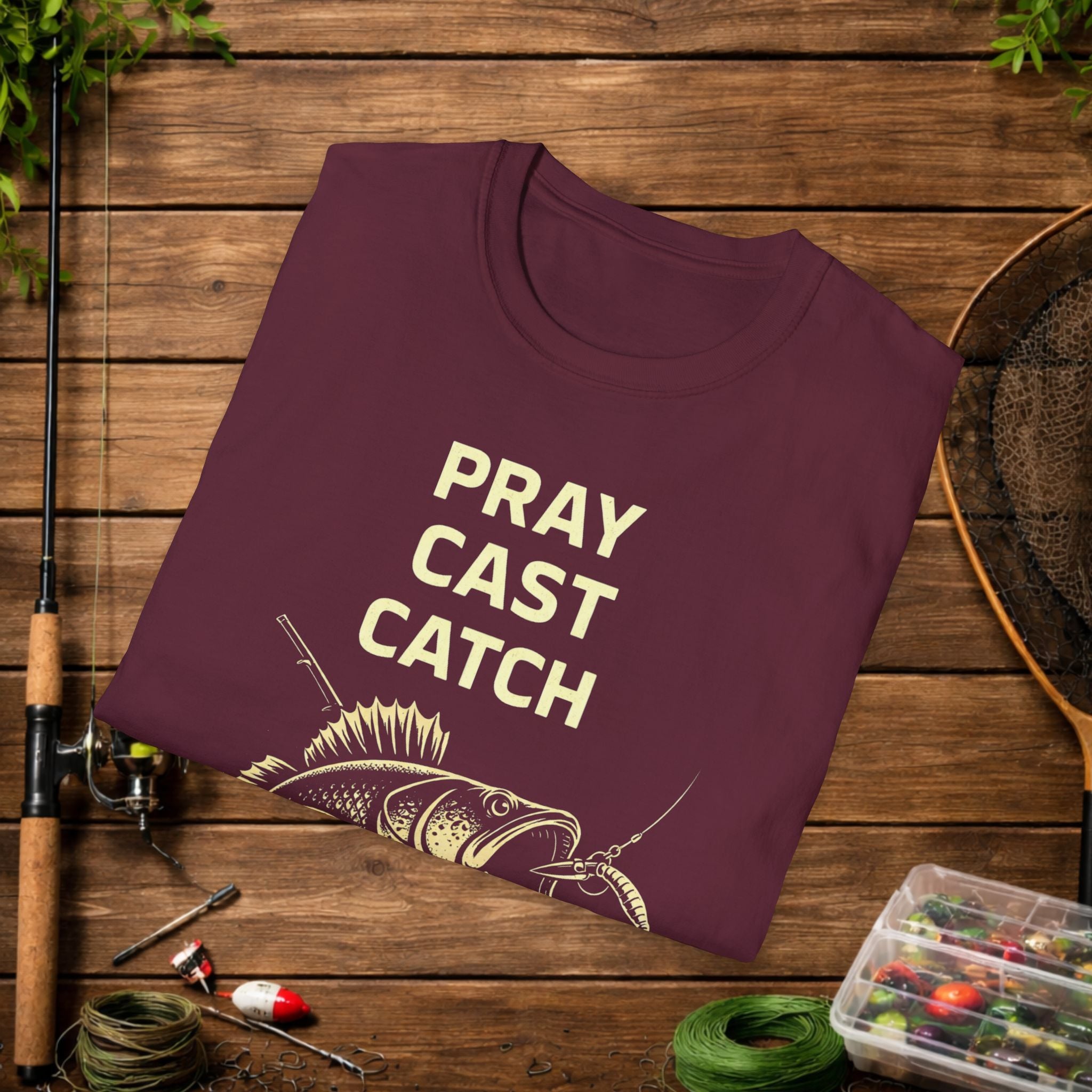 Pray Cast Catch Fishing T-Shirt – Bass Angler Graphic Tee