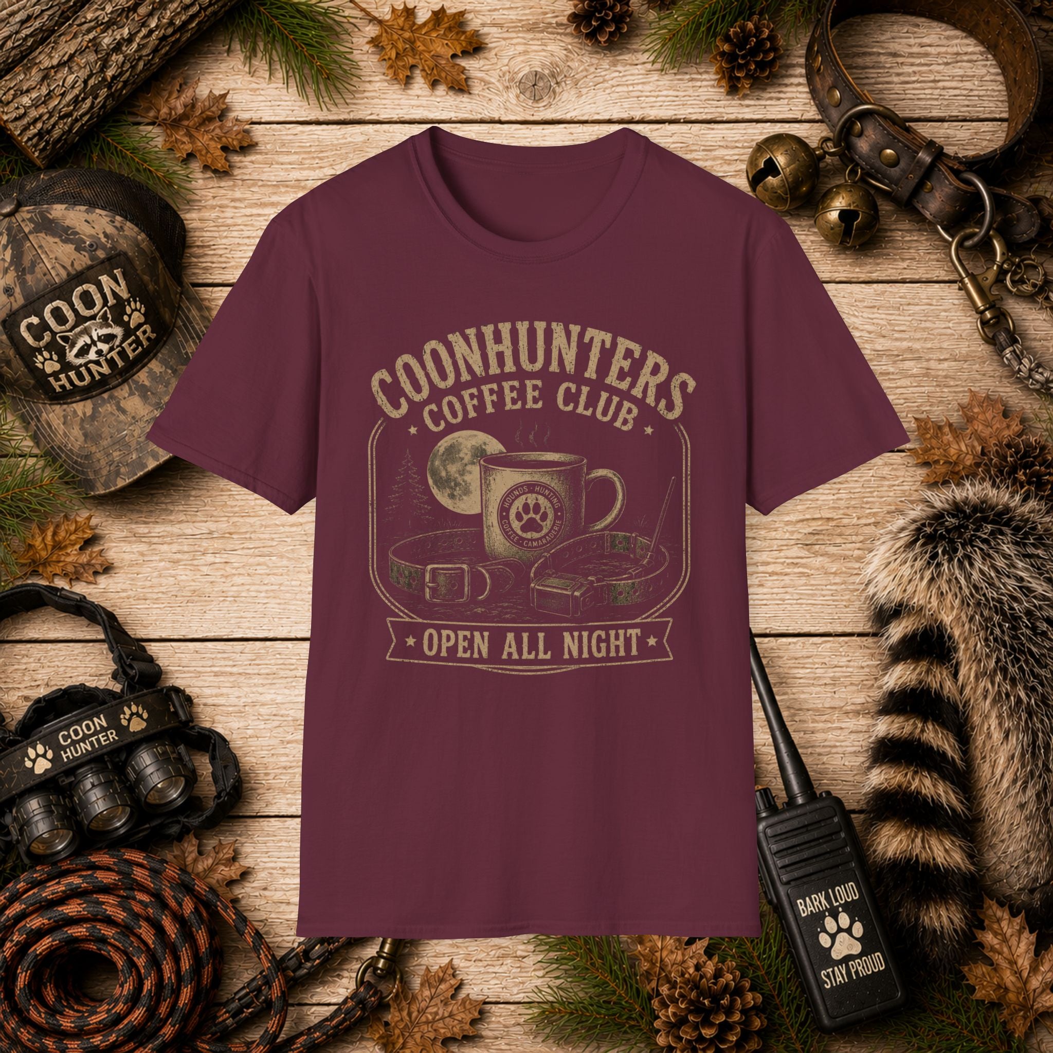 Coonhunters Coffee Club T-Shirt — Vintage Moon & Mug Graphic
