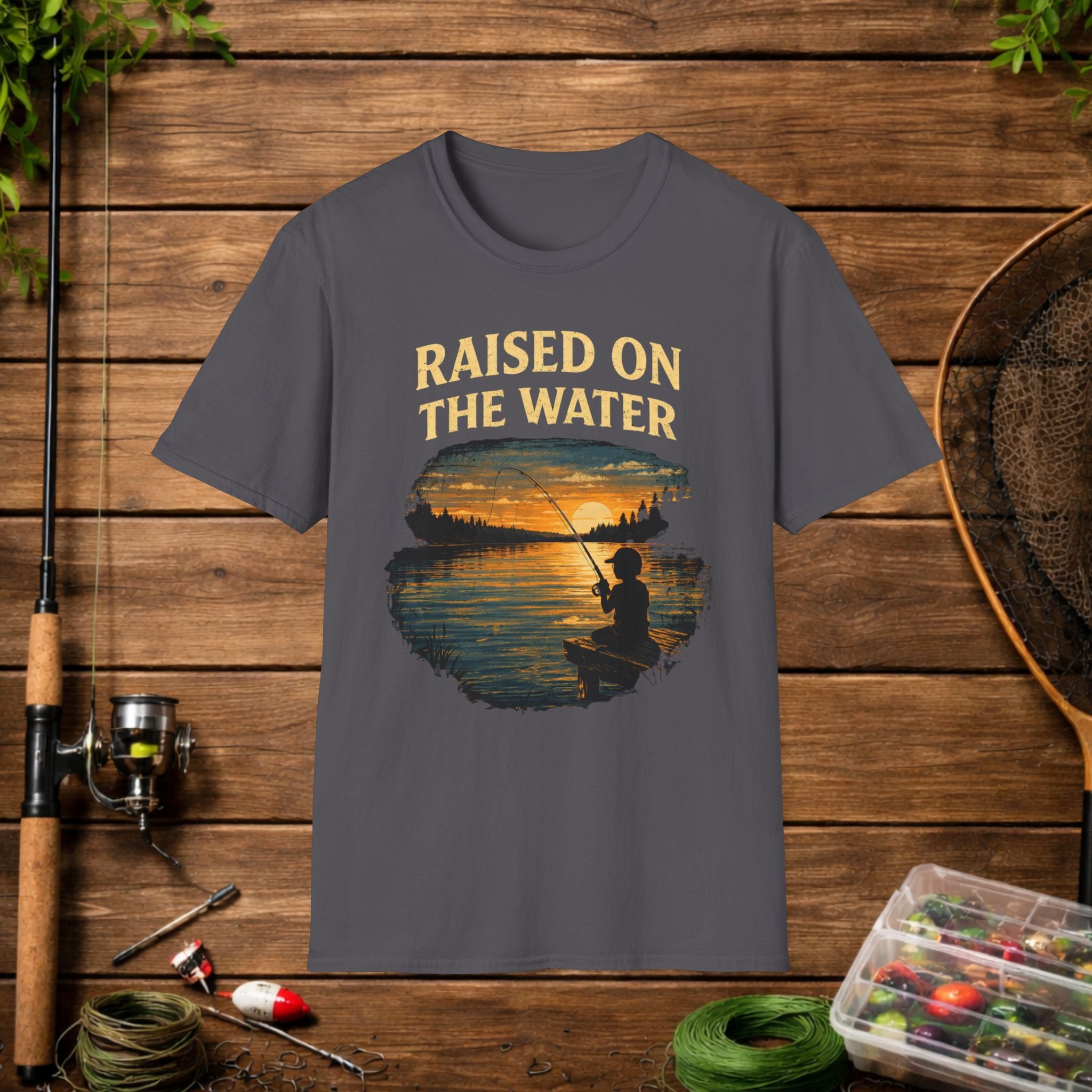 Raised On The Water Shirt – Fishing Dad Tee – Sunset Lake Fishing Shirt – Father Son Fishing Gift – Outdoor Lifestyle Apparel