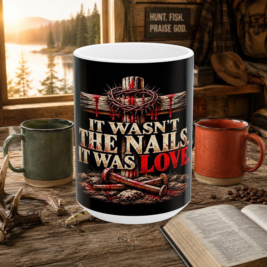 It Wasn't the Nails, It Was Love Christian Coffee Mug, 15oz
