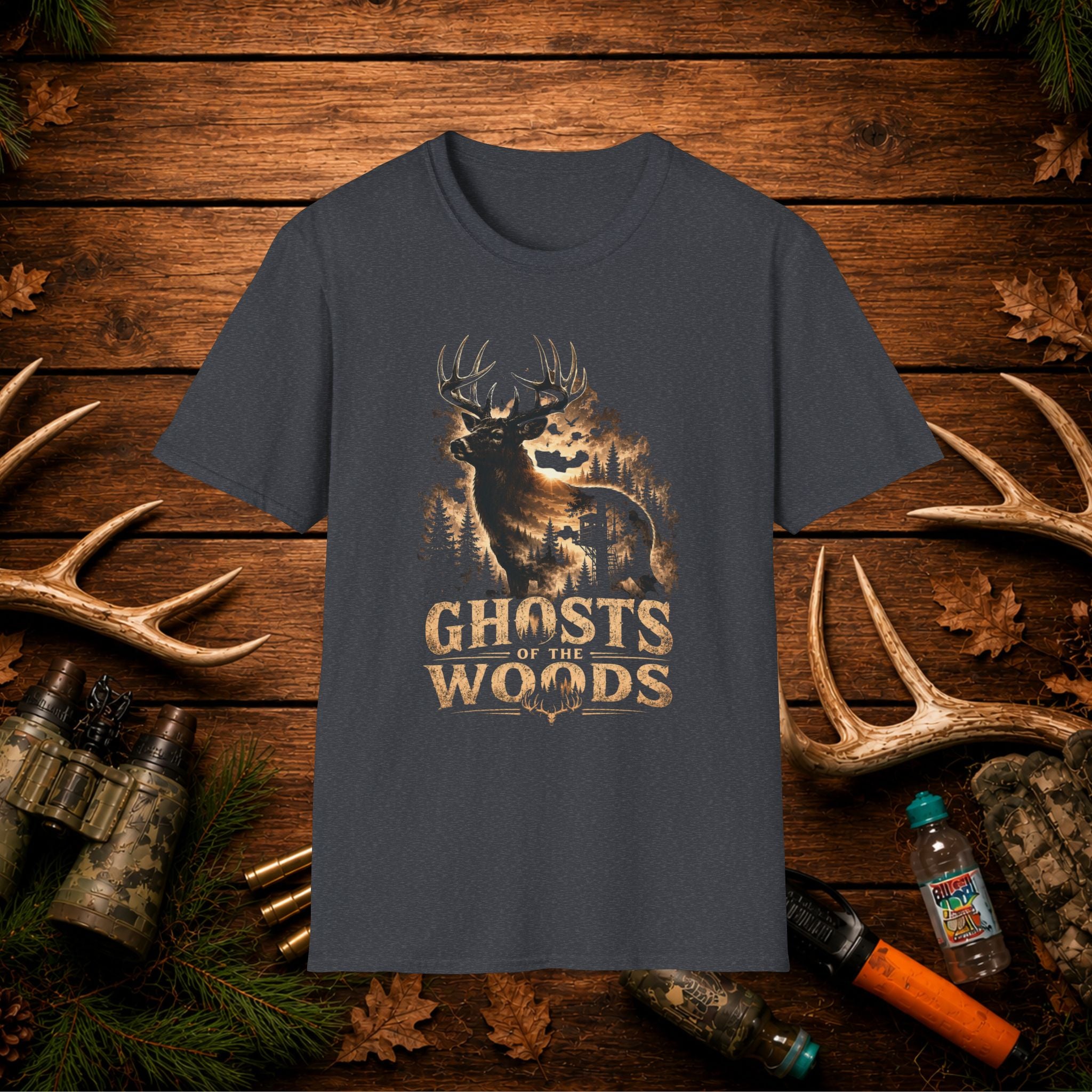 Ghosts of the Woods Deer Graphic T-Shirt — Moonlit Stag Forest Hunting Tee